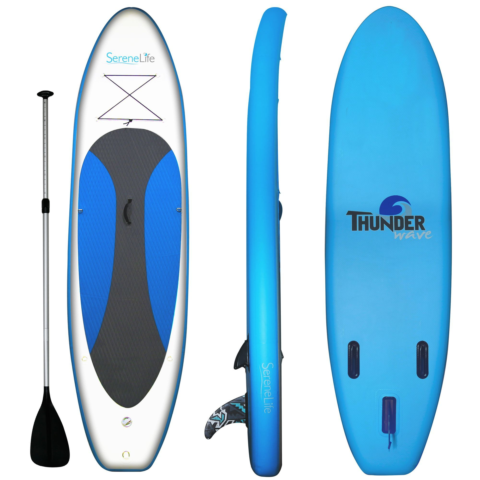 SereneLife Inflatable Stand Up Paddle Board (6 Inches Thick) Universal SUP Wide Stance w/ Bottom Fin for Paddling and Surf Control | Non-Slip Deck | Youth and Adult