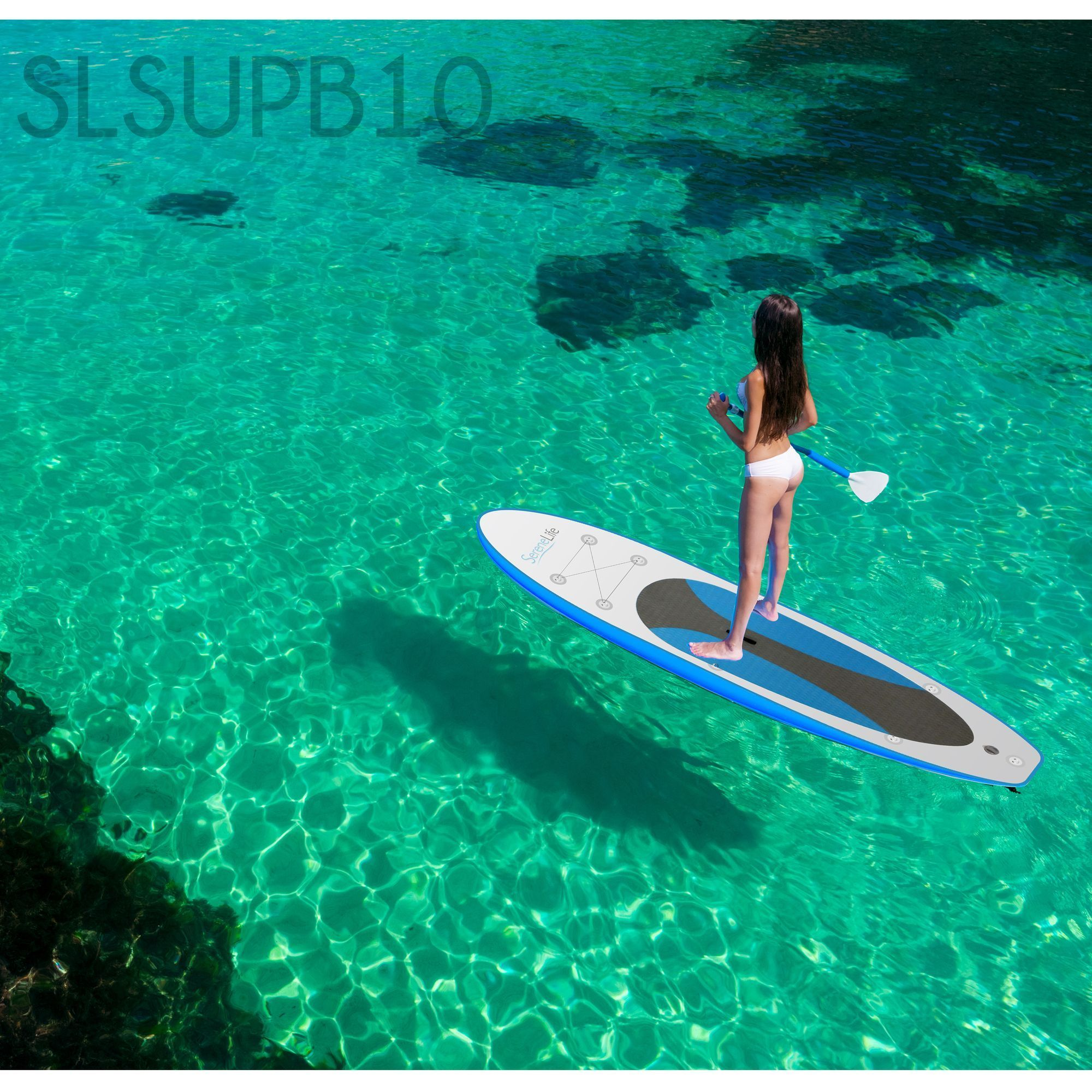 SereneLife Inflatable Stand Up Paddle Board (6 Inches Thick) Universal SUP Wide Stance w/ Bottom Fin for Paddling and Surf Control | Non-Slip Deck | Youth and Adult
