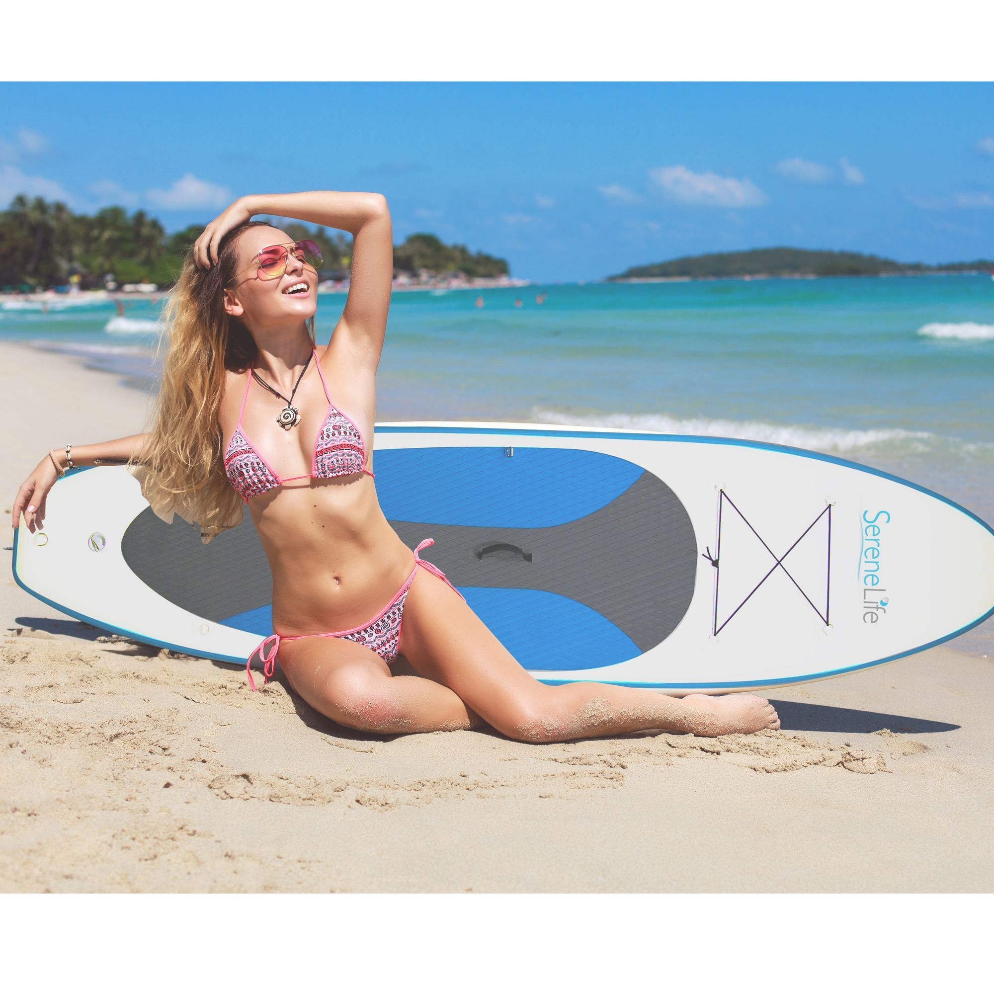 SereneLife Inflatable Stand Up Paddle Board (6 Inches Thick) Universal SUP Wide Stance w/ Bottom Fin for Paddling and Surf Control | Non-Slip Deck | Youth and Adult