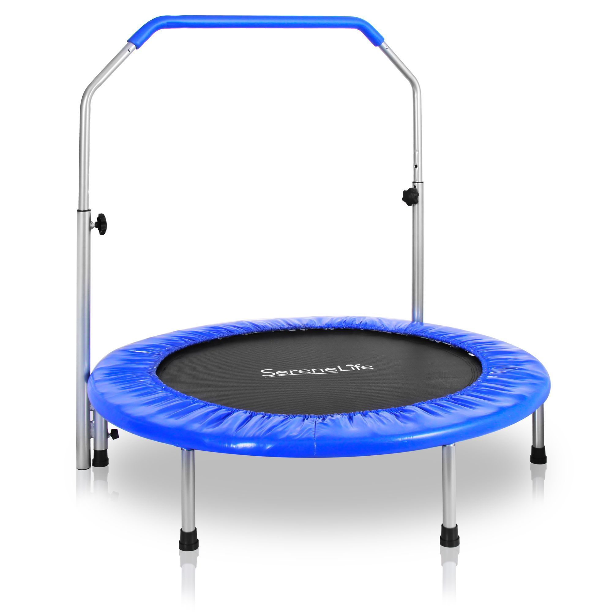 Serenelife Portable & Foldable Trampoline - 40" In-Home Mini Rebounder with Adjustable Handrail, Fitness Body Exercise - SLSPT409