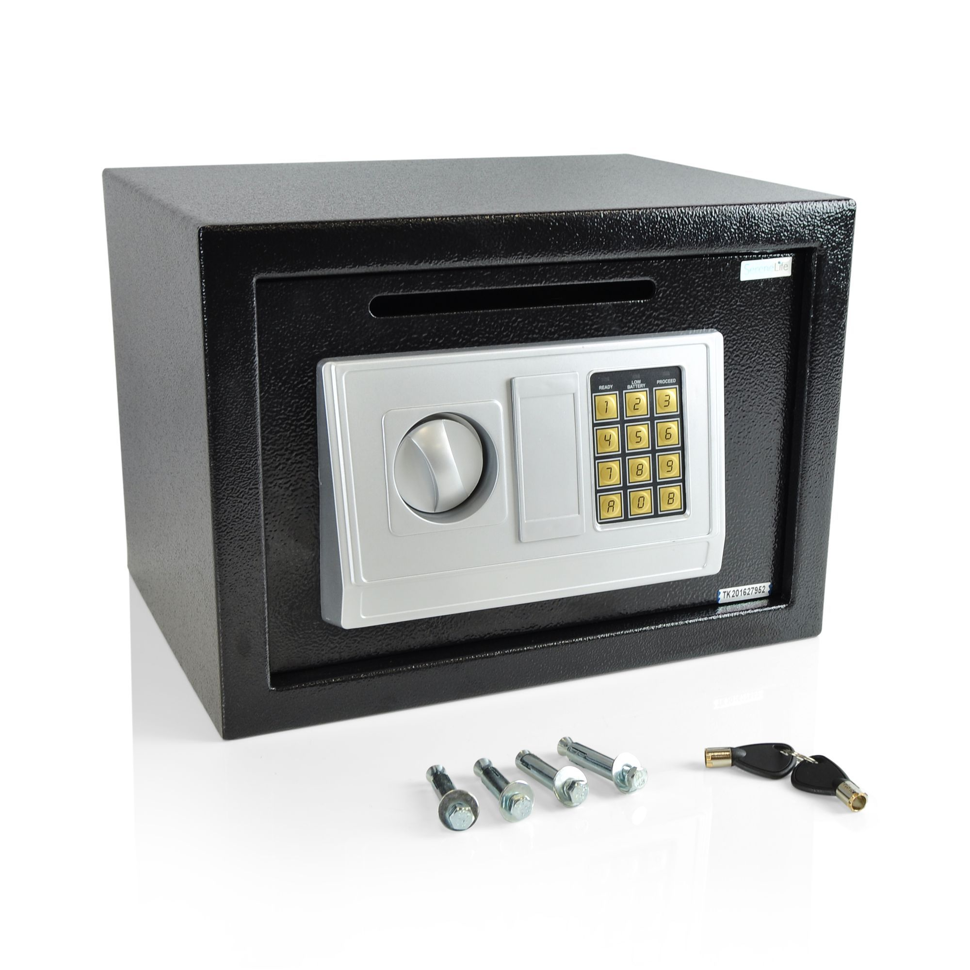 SereneLife Drop Box Safe Box | Safes & Lock Boxes | Front Loading Safe Cash Vault Drop Lock | Safe Security Box | Digital Safe Box | Money Safe Box | Steel Alloy Drop Safe Includes Keys (SLSFE342)