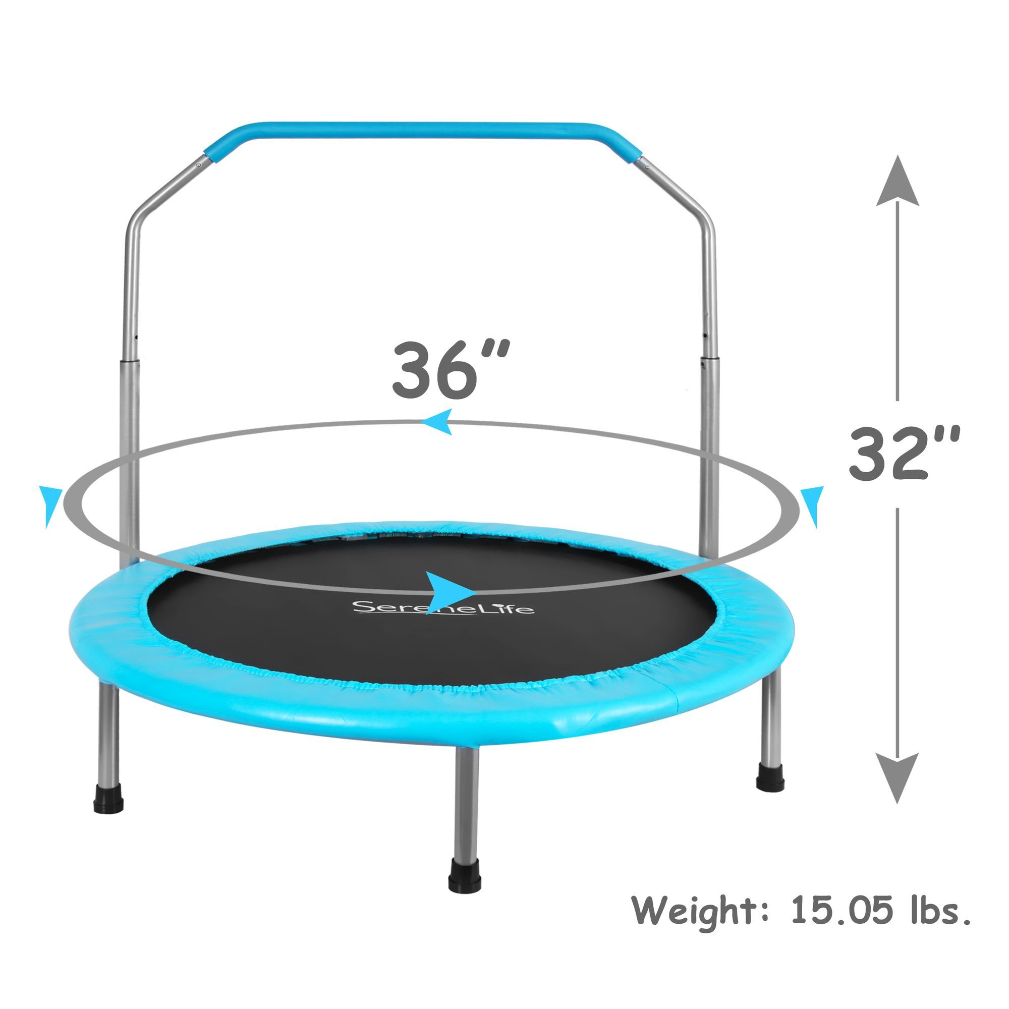Serenelife Portable & Foldable Trampoline - 36” dia Springfree Rebounder Jumping Mat Safe for Kid w/ Padded Frame Cover and Handlebar and Carry Bag - SLELT367