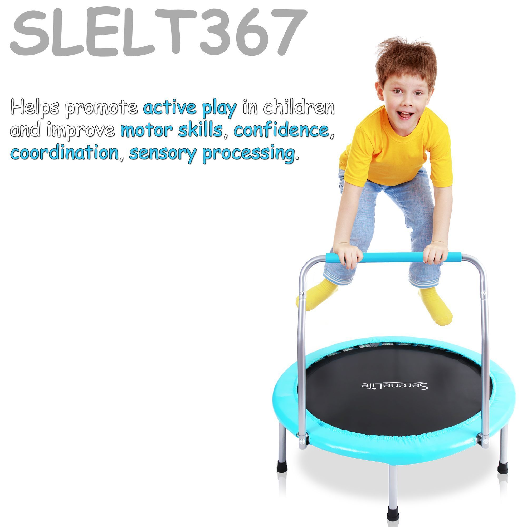 Serenelife Portable & Foldable Trampoline - 36” dia Springfree Rebounder Jumping Mat Safe for Kid w/ Padded Frame Cover and Handlebar and Carry Bag - SLELT367