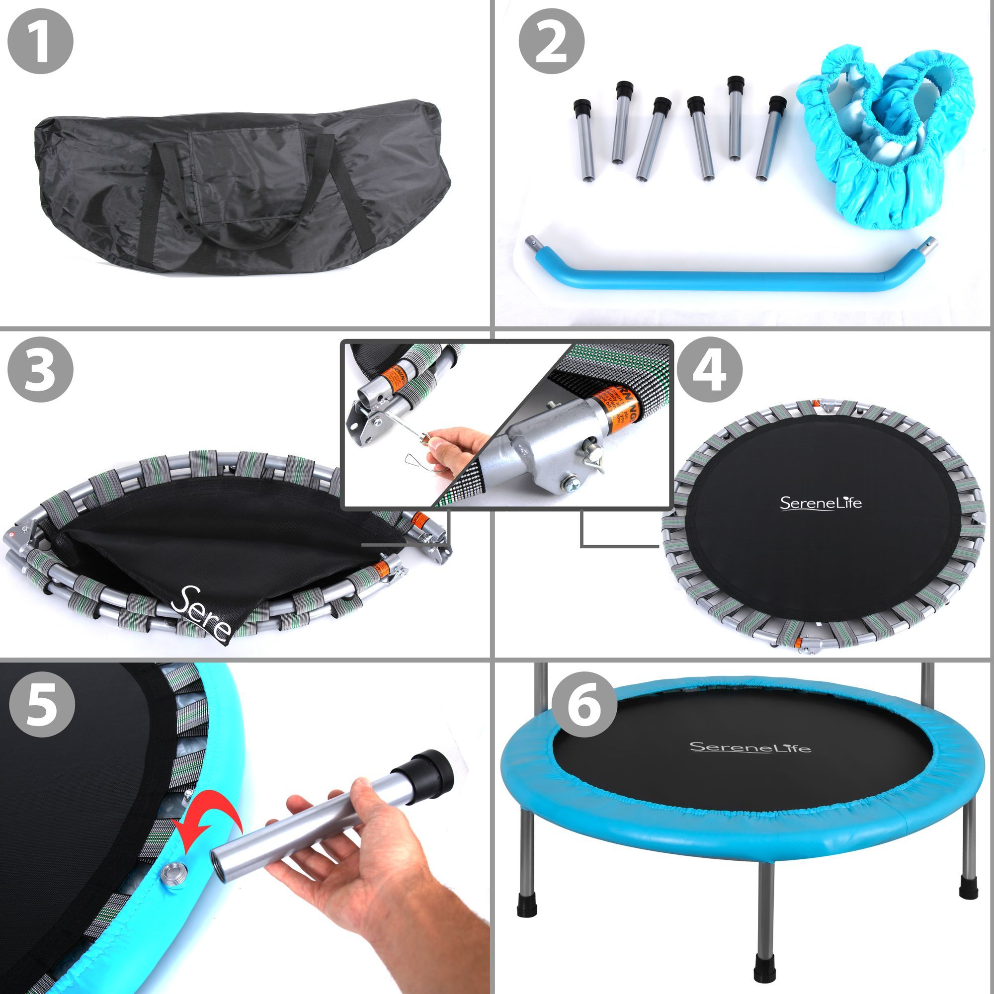 Serenelife Portable & Foldable Trampoline - 36” dia Springfree Rebounder Jumping Mat Safe for Kid w/ Padded Frame Cover and Handlebar and Carry Bag - SLELT367