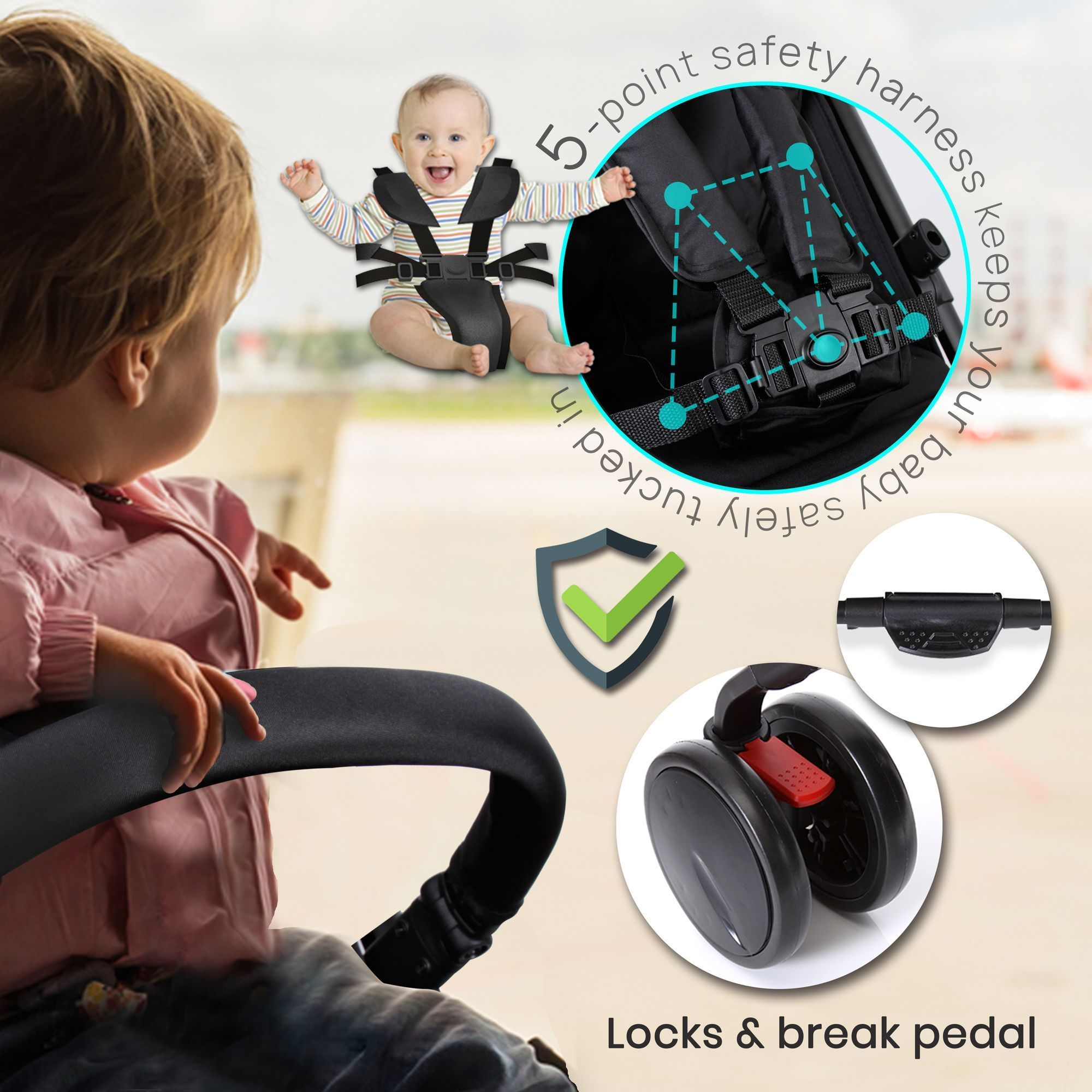 Upgraded Portable Lightweight Travel Stroller - Easy 1 Hand Foldable Compact Stroller, Adjustable Reclining Seat, World's Smallest Stroller to Fit in Small Cars Between The Seats by Jovial (Black)