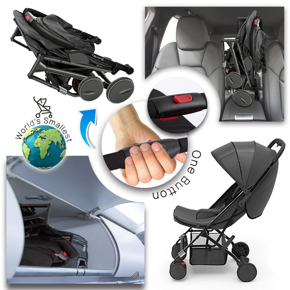 Upgraded Portable Lightweight Travel Stroller - Easy 1 Hand Foldable Compact Stroller, Adjustable Reclining Seat, World's Smallest Stroller to Fit in Small Cars Between The Seats by Jovial (Black)