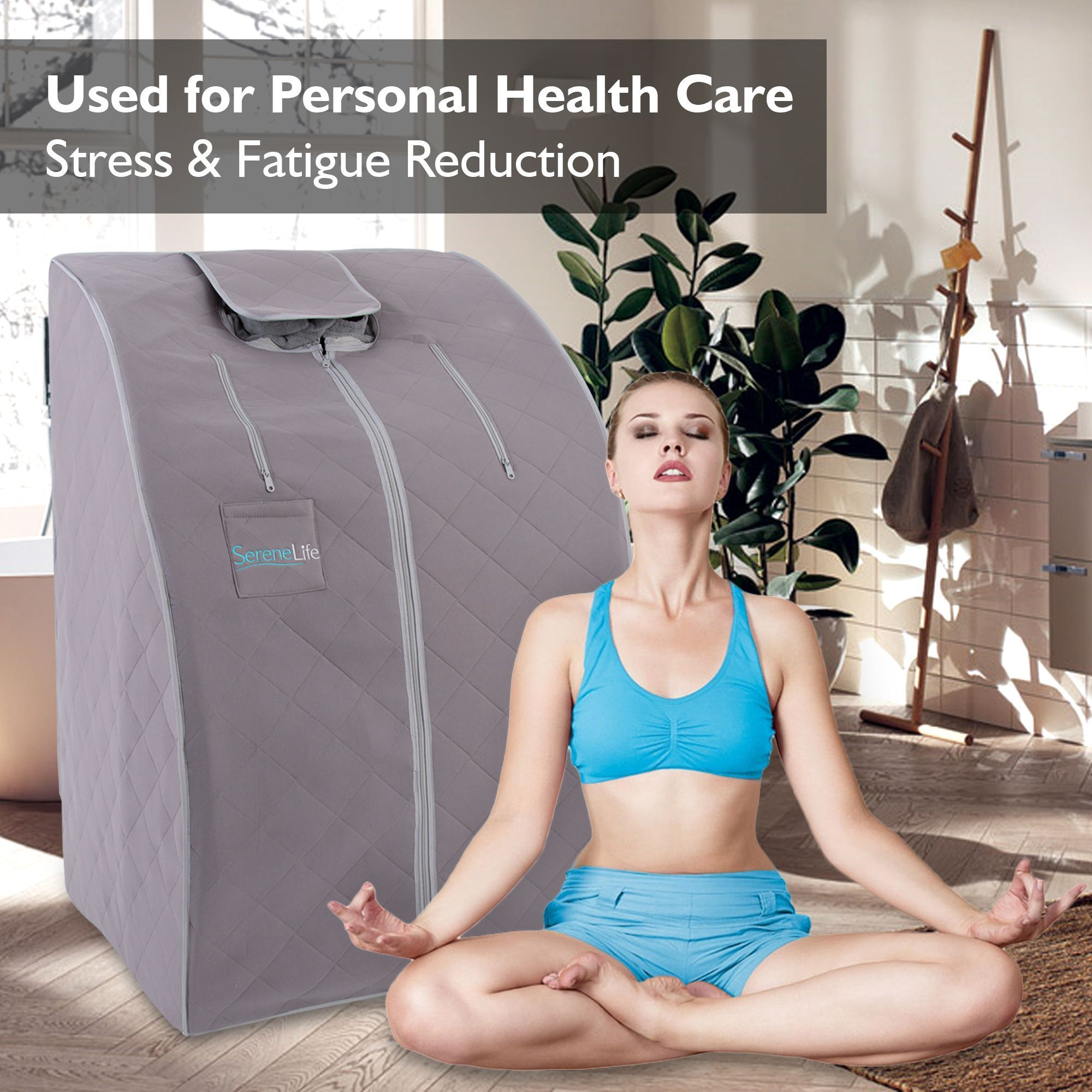 SereneLife Portable Infrared Home Spa | One Person Sauna | Heating Foot Pad and Foldable Chair