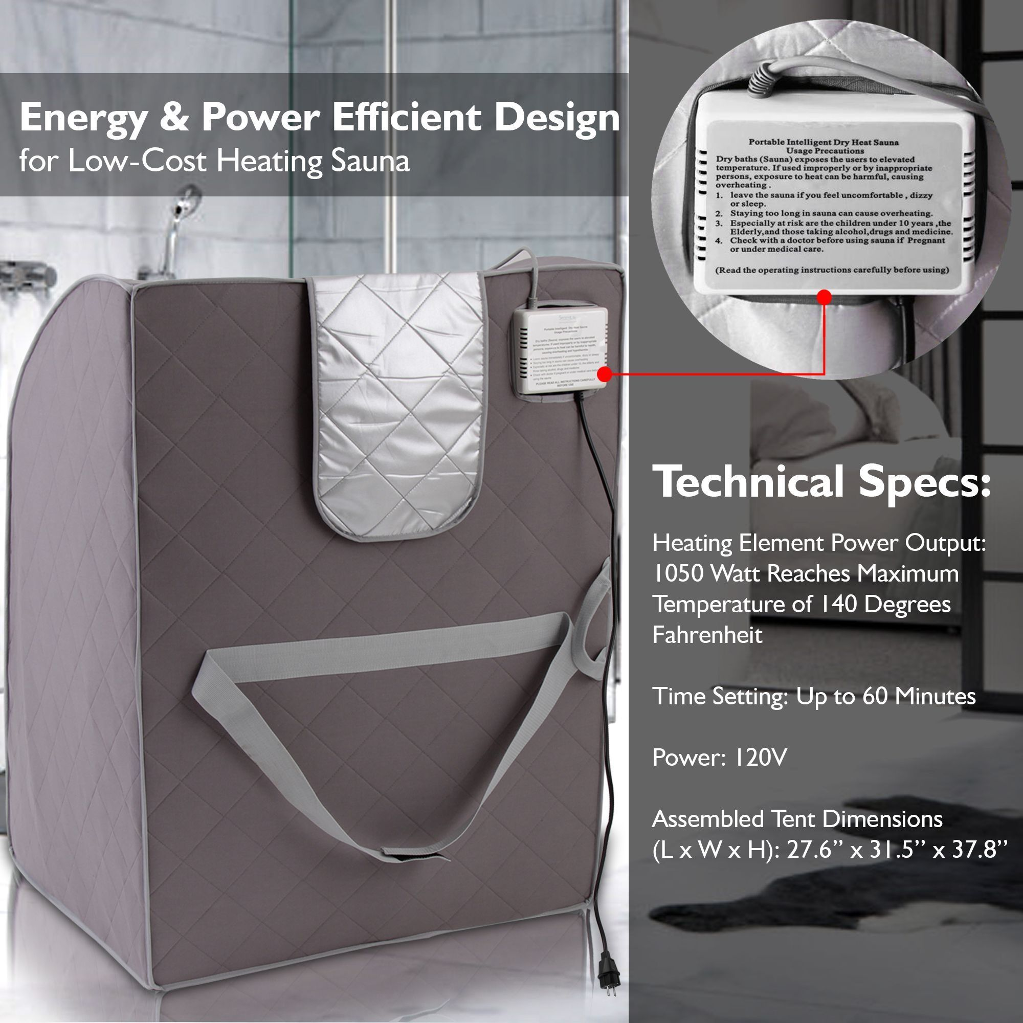 SereneLife Portable Infrared Home Spa | One Person Sauna | Heating Foot Pad and Foldable Chair