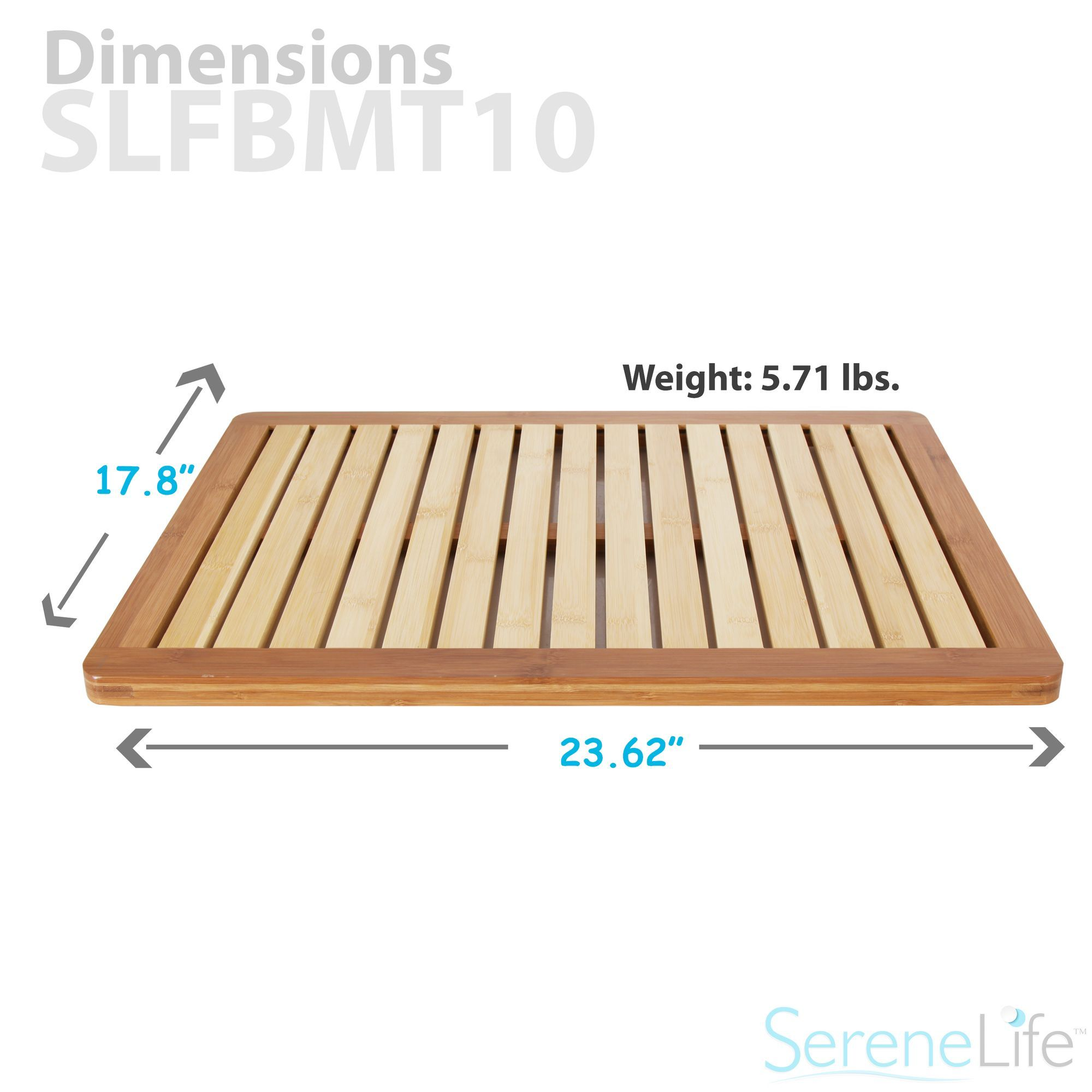 SereneLife Bamboo Bath Mat - Heavy Duty Natural Wood Bathroom or Shower Foot Floor Rug with Elevated Design for Water Evaporation and Non Slip Rubber for Indoor & Outdoor Use - SLFBMT10