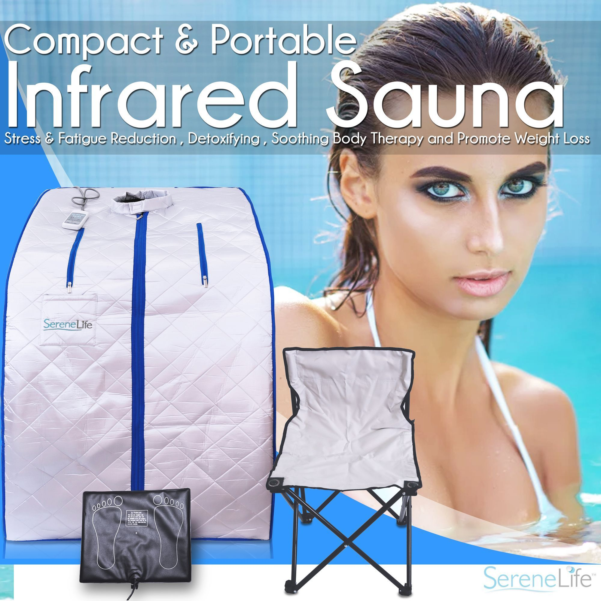 SereneLife Portable Infrared Home Spa | One Person Sauna | Heating Foot Pad and Foldable Chair