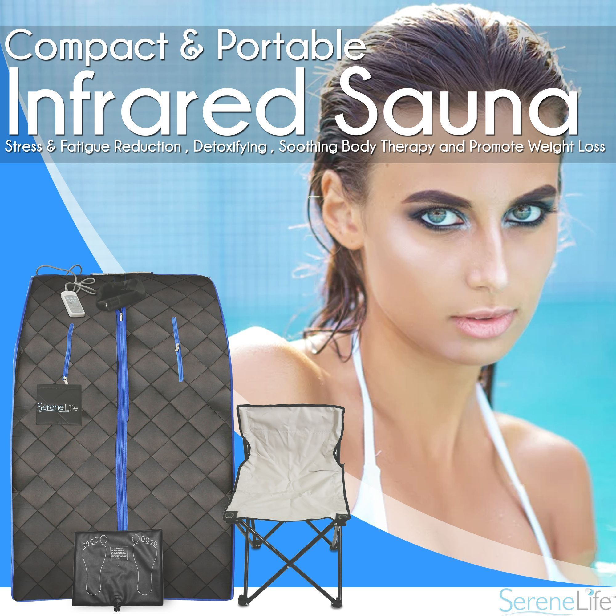 SereneLife Portable Infrared Home Spa | One Person Sauna | Heating Foot Pad and Foldable Chair