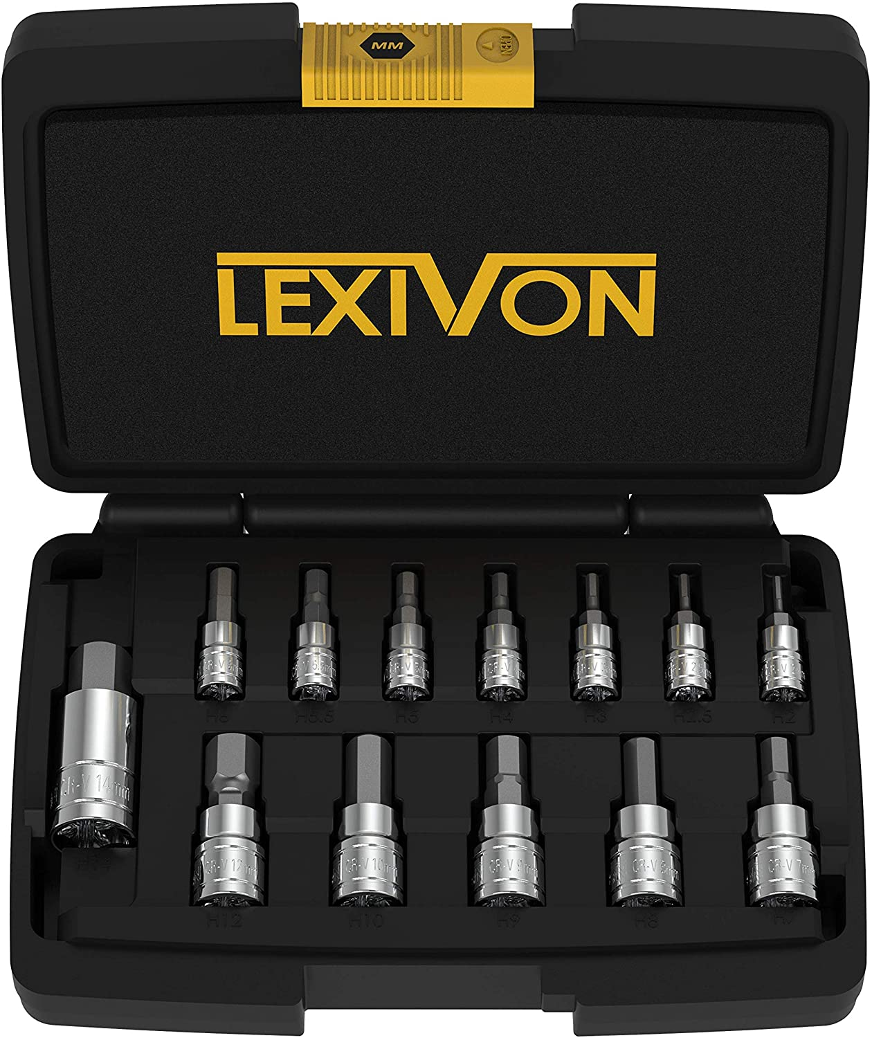 Lexivon Premium S2 Alloy Steel Hex Sockets, 2mm to 14mm, Improved Storage Box - Set of 13 (LX-141)