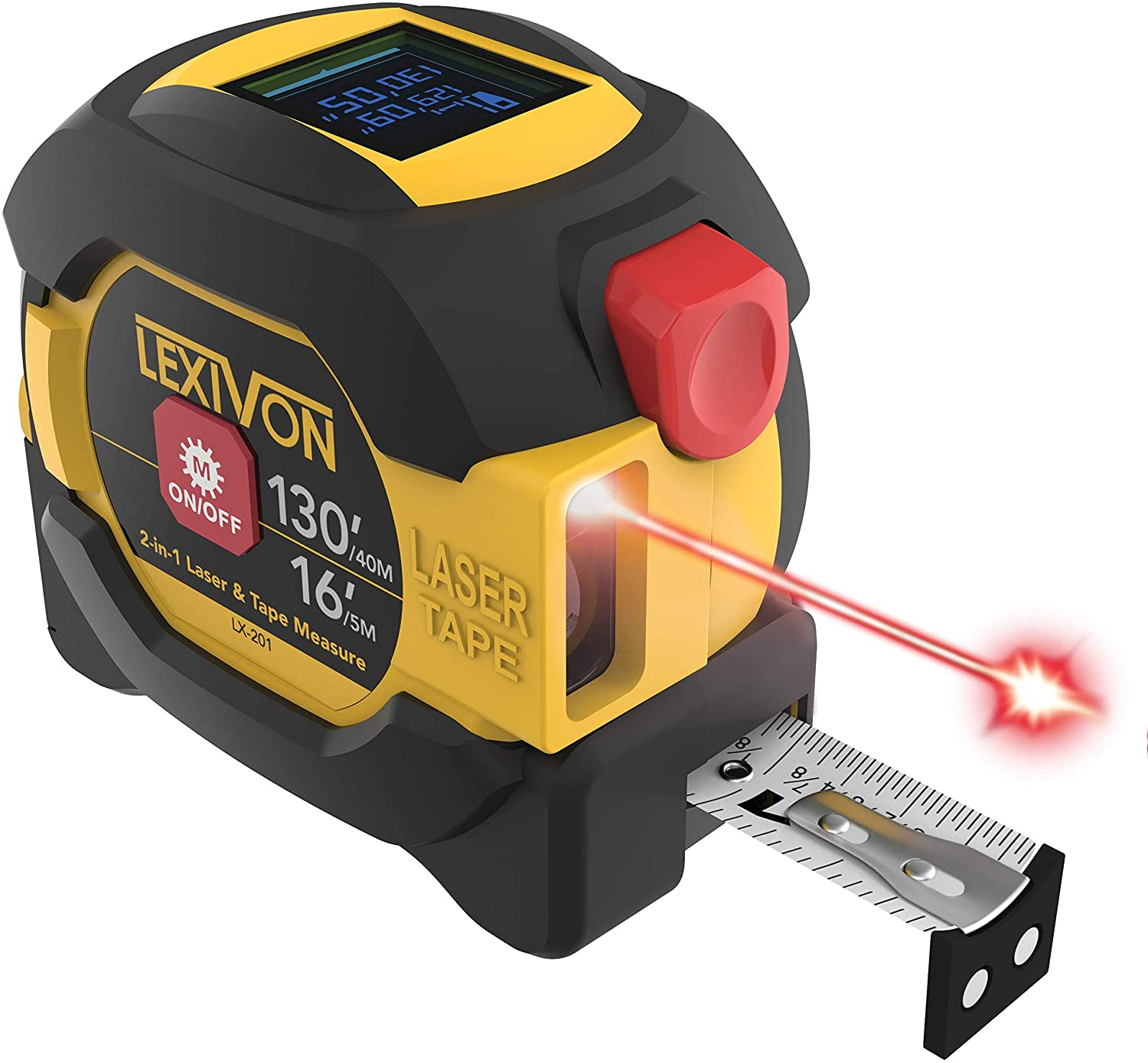 LEXIVON 2-in-1 Laser Tape Measure, 130ft Laser, 16ft AutoLock Tape (LX-201)