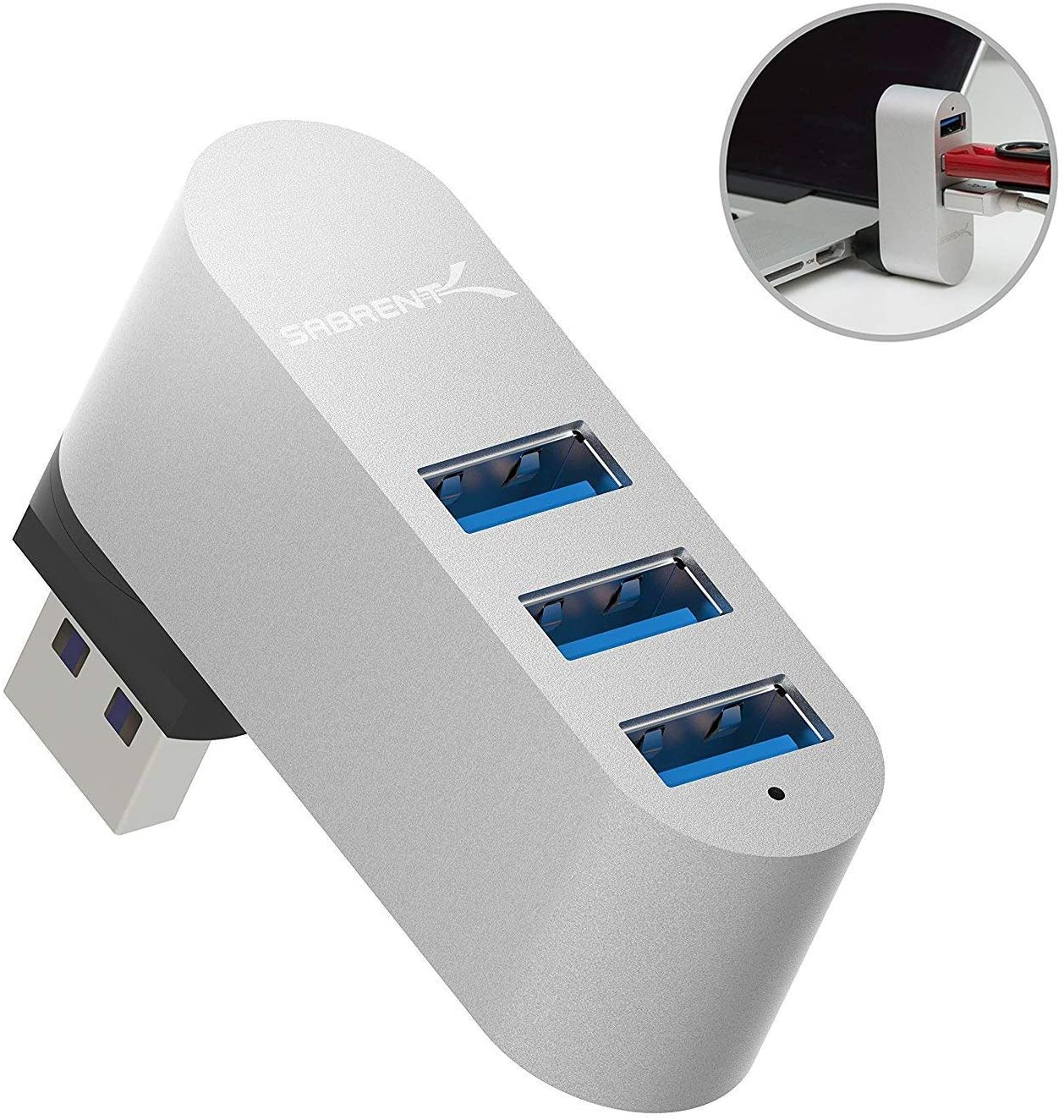 SABRENT Premium 3 Port Aluminum Mini USB 3.0 Hub [90°/180° Degree Rotatable] (HB-R3MC)