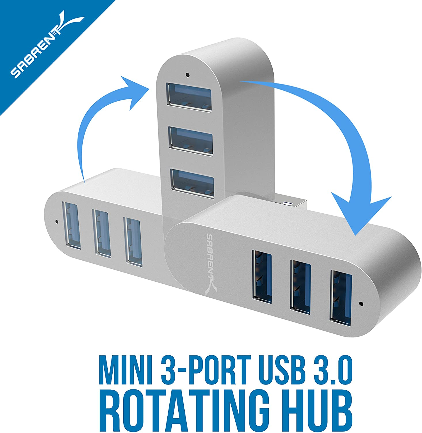 SABRENT Premium 3 Port Aluminum Mini USB 3.0 Hub [90°/180° Degree Rotatable] (HB-R3MC)