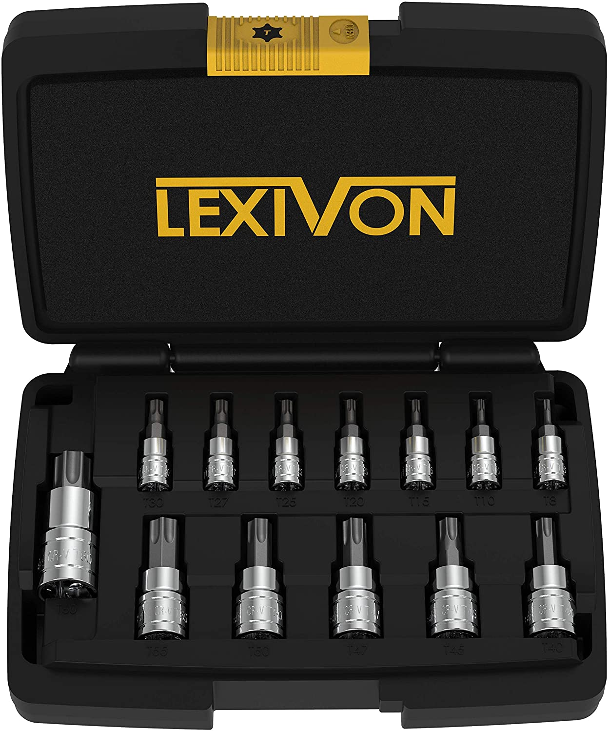 Lexivon Torx Bit Socket 13-Piece Set, Premium S2 Alloy Steel, Star T8 - T60, Enhanced Storage Case (LX-143)