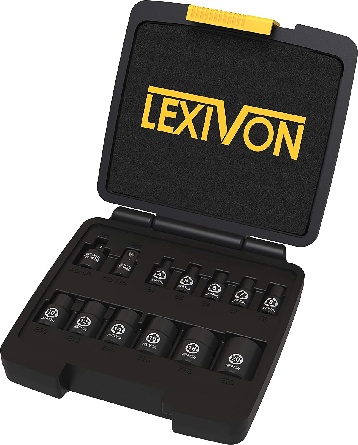 Lexivon E-TORX Socket 13-Piece Set, Chrome Vanadium Alloy Steel, Female Star Socket E4 - E20, Enhanced Storage Case (LX-147)