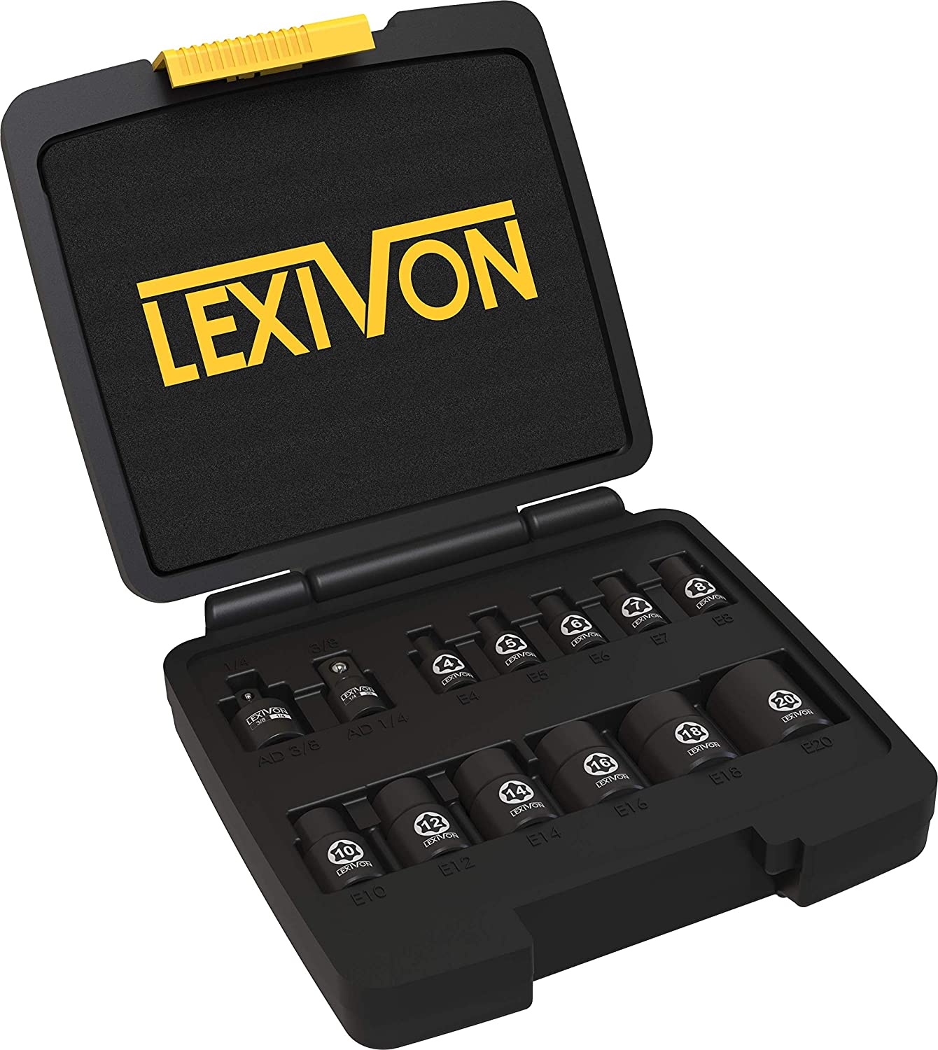 Lexivon E-TORX Socket 13-Piece Set, Chrome Vanadium Alloy Steel, Female Star Socket E4 - E20, Enhanced Storage Case (LX-147)