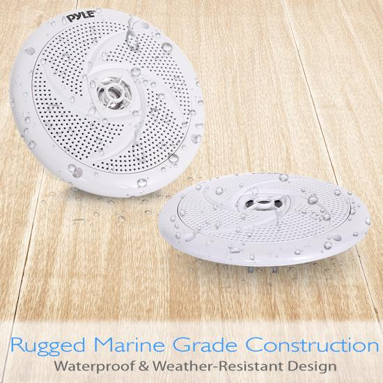 Pyle Pair Of 6.5'' IP44 Waterproof Stereo Speakers, Slim Style, Boats, Off-Road Vehicles  (PLMRS6W)