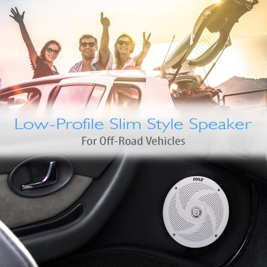 Pyle Pair Of 6.5'' IP44 Waterproof Stereo Speakers, Slim Style, Boats, Off-Road Vehicles  (PLMRS6W)