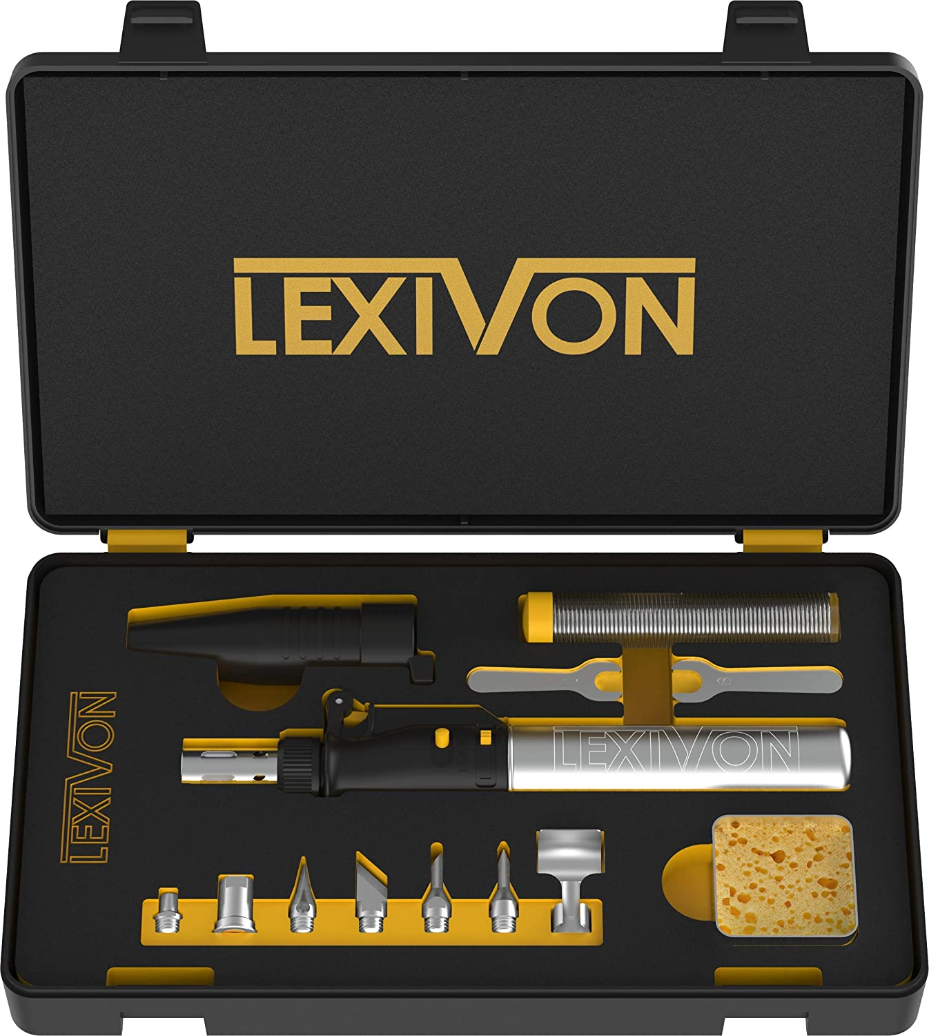 LEXIVON Butane Soldering Iron Kit, Cordless, Adjustable Flame, 7 Tips (LX-770)