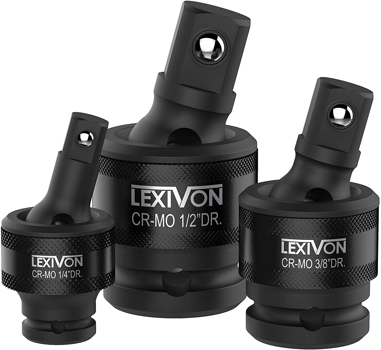 LEXIVON Premium Impact Universal Joint Socket Swivel Set | 3-Piece Ball Spring Design 1/2", 3/8", and 1/4" U-Joint Drive | Cr-Mo Steel = Fully Impact Grade (LX-113)