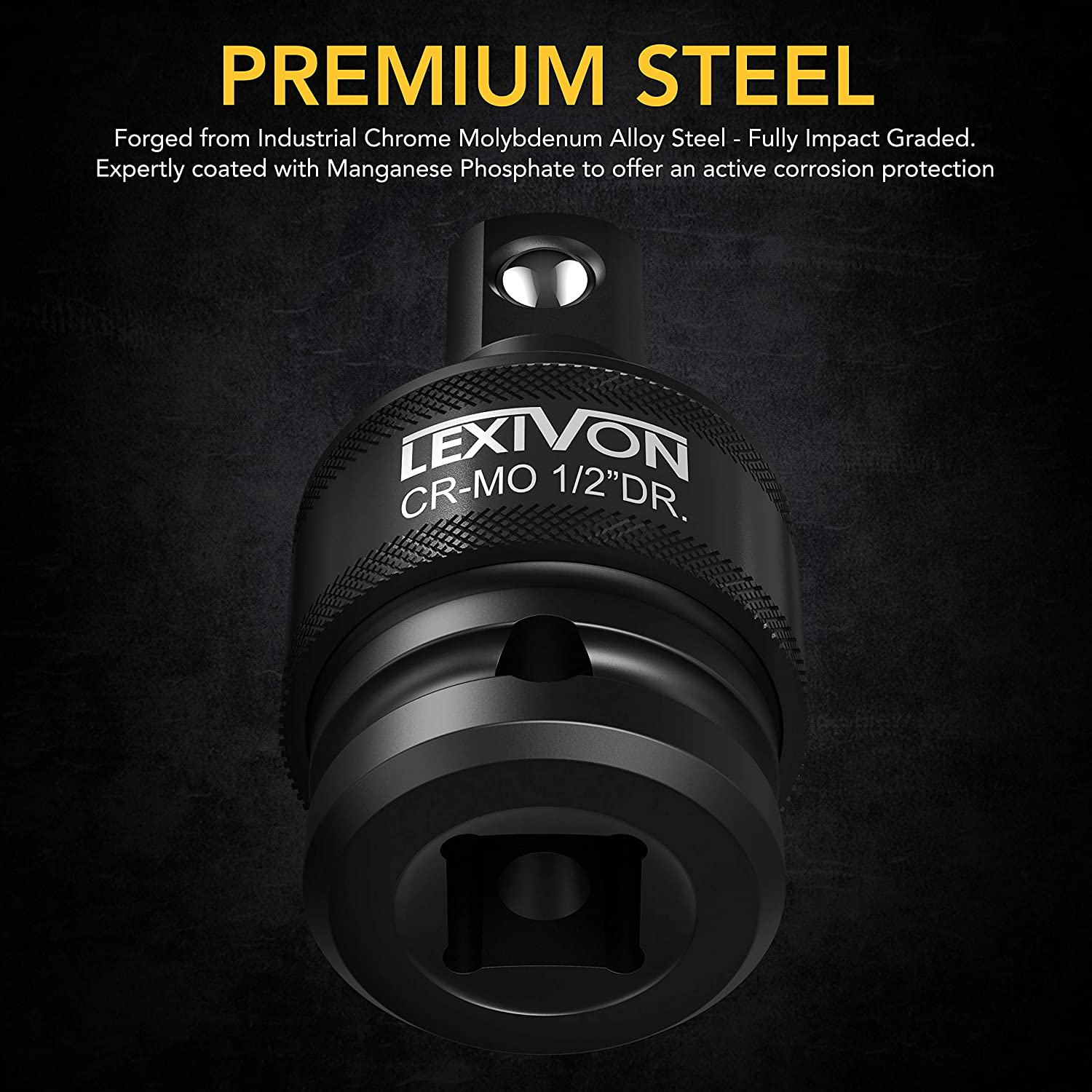 LEXIVON Premium Impact Universal Joint Socket Swivel Set | 3-Piece Ball Spring Design 1/2", 3/8", and 1/4" U-Joint Drive | Cr-Mo Steel = Fully Impact Grade (LX-113)