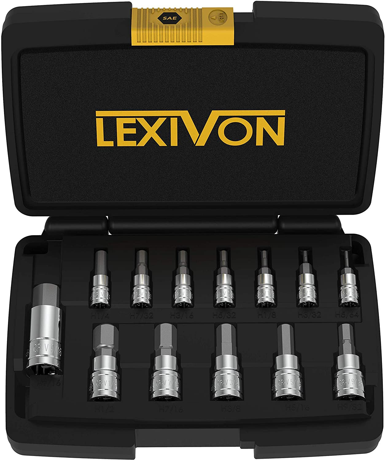 LEXIVON HEX Bit Socket Set, Premium S2 Alloy Steel | 13-Piece SAE 5/64" - 9/16" Set | Enhanced Storage Case (LX-142)