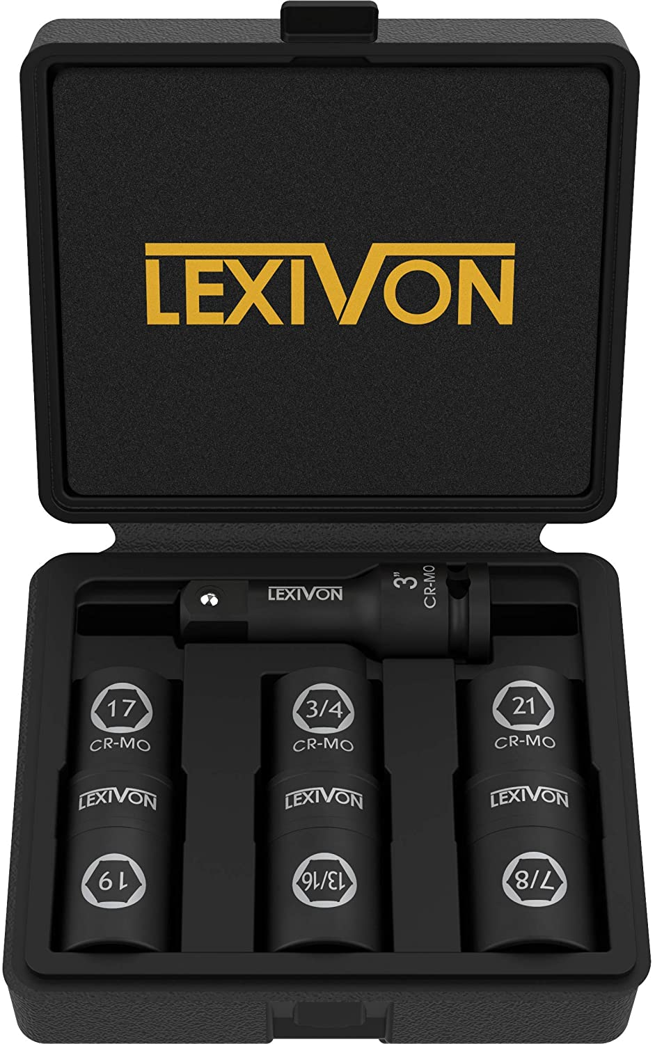 LEXIVON 1/2-Inch Impact Socket Set, 6 Total Lug Nut Size | Innovative Flip Socket Design Cover Most Commonly Inch & Metric Used Sizes | Cr-Mo Steel = Fully Impact Grade (LX-111)