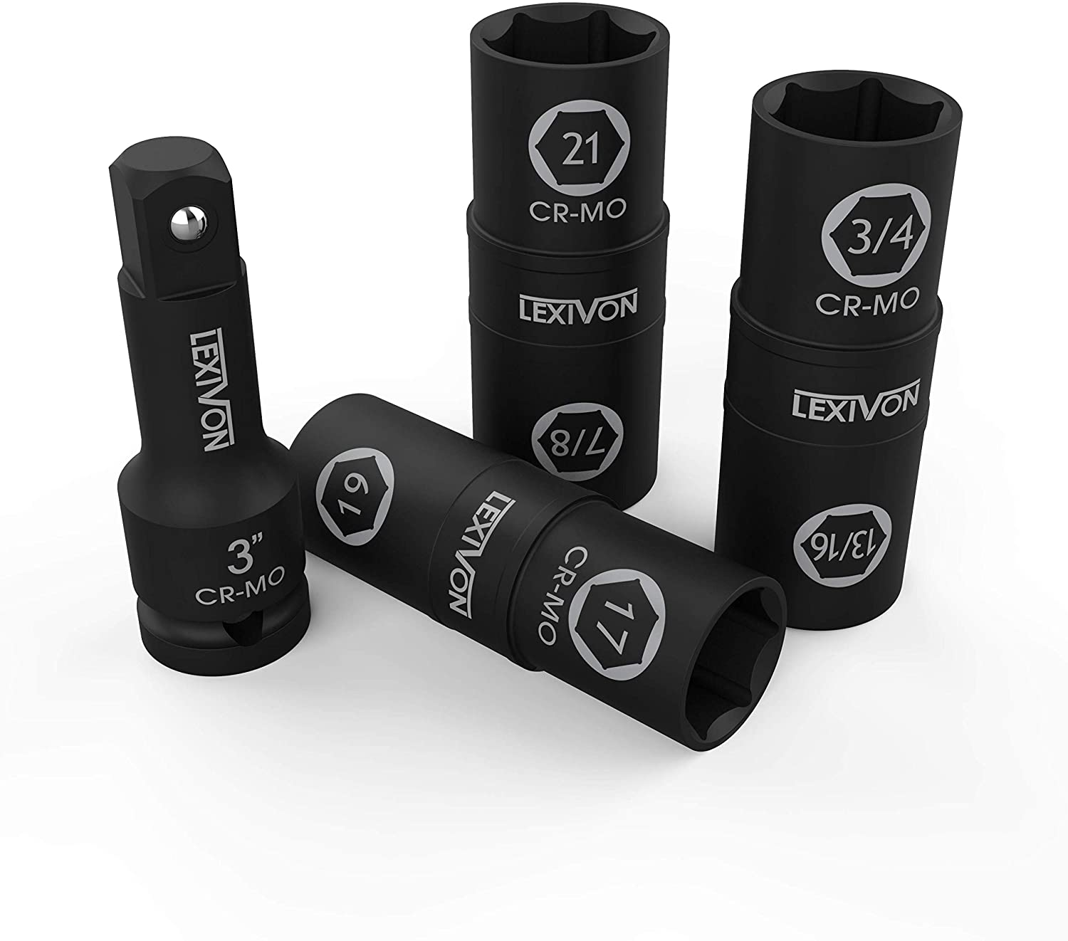 LEXIVON 1/2-Inch Impact Socket Set, 6 Total Lug Nut Size | Innovative Flip Socket Design Cover Most Commonly Inch & Metric Used Sizes | Cr-Mo Steel = Fully Impact Grade (LX-111)