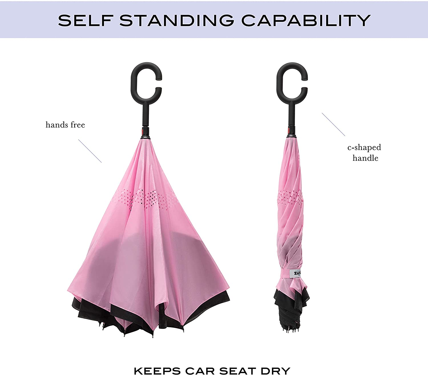 Rainz Inverted Umbrella, Reversible and Windproof, Water Repelent, Invert Folding, C-Shaped Handle