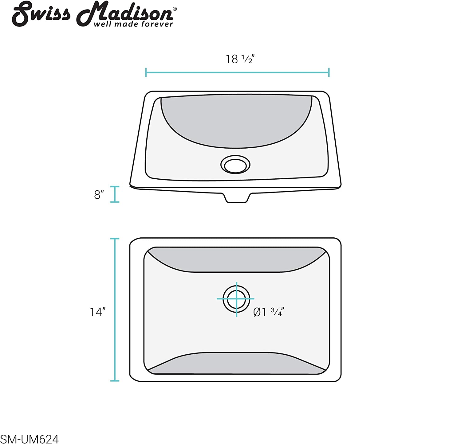 Plaisir 18.5 Rectangular Under-Mount Bathroom Sink