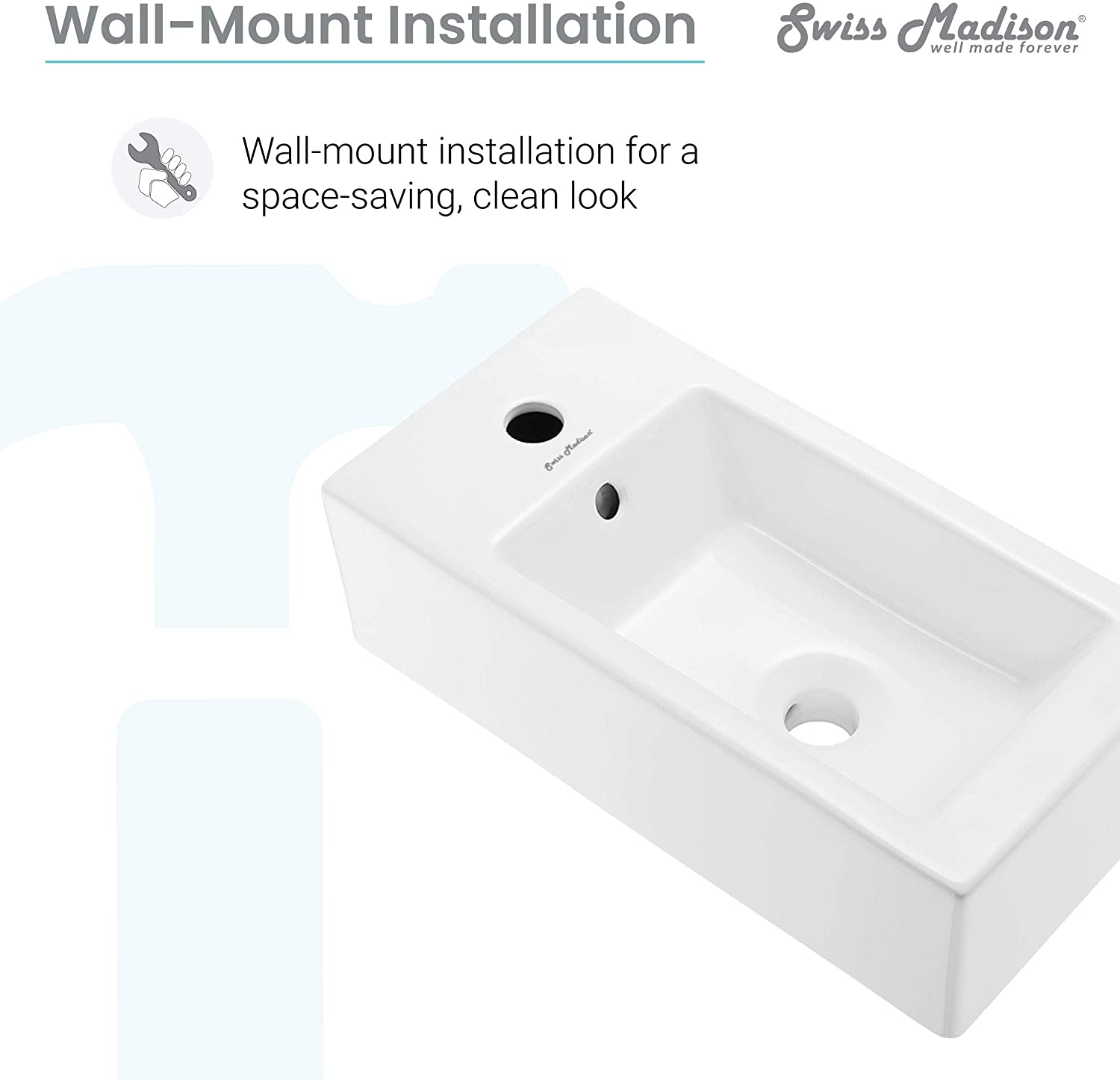 Voltaire 19.5 x 10 Rectangular Ceramic Wall Hung Sink with Left Side Faucet Mount