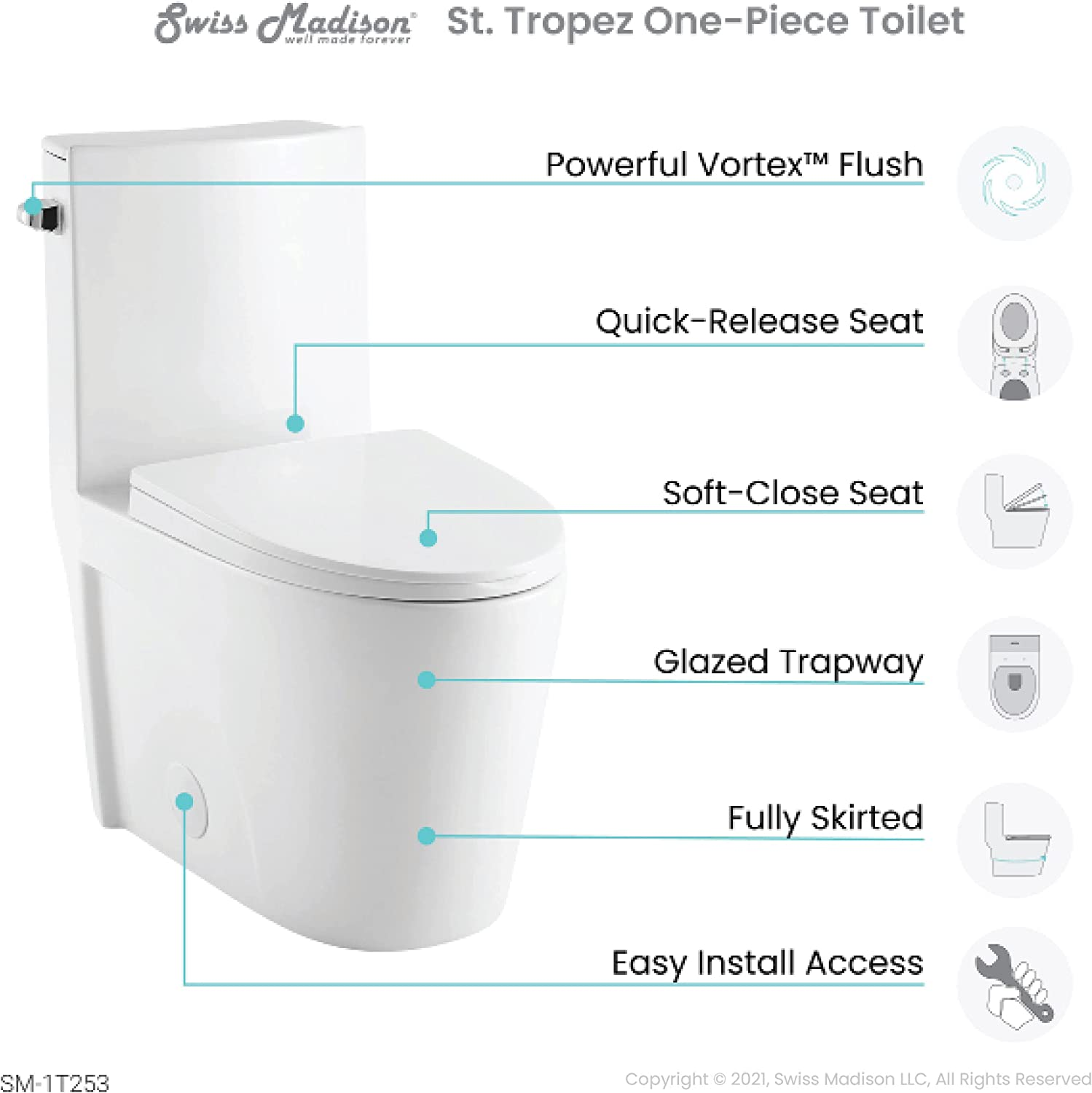 St. Tropez One-Piece Elongated Toilet Side Flush 1.28 gpf