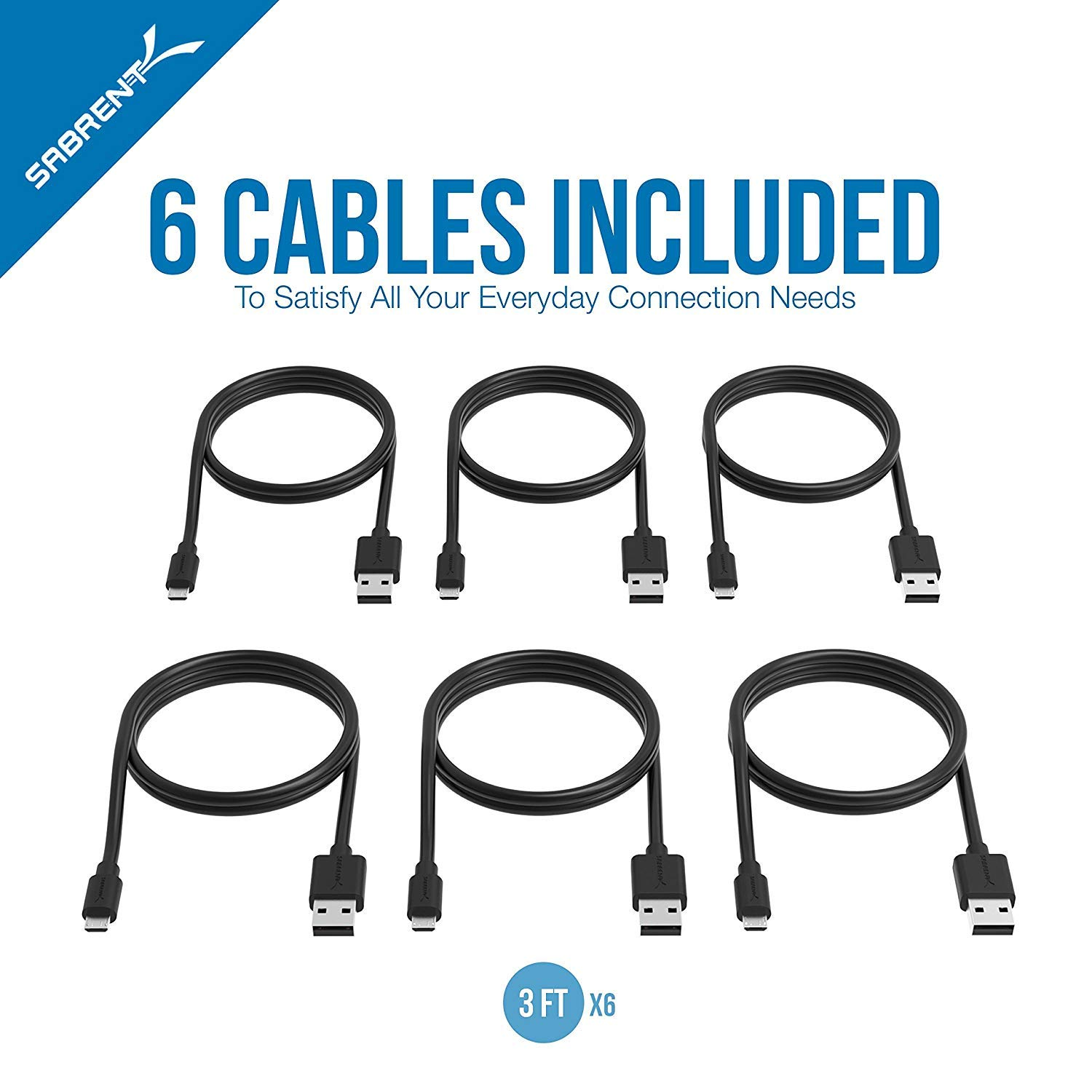 22AWG Premium 3ft Micro USB Cables High Speed USB 2.0 A Male to Micro B Sync and Charge Cables [Black] (CB-UM63)