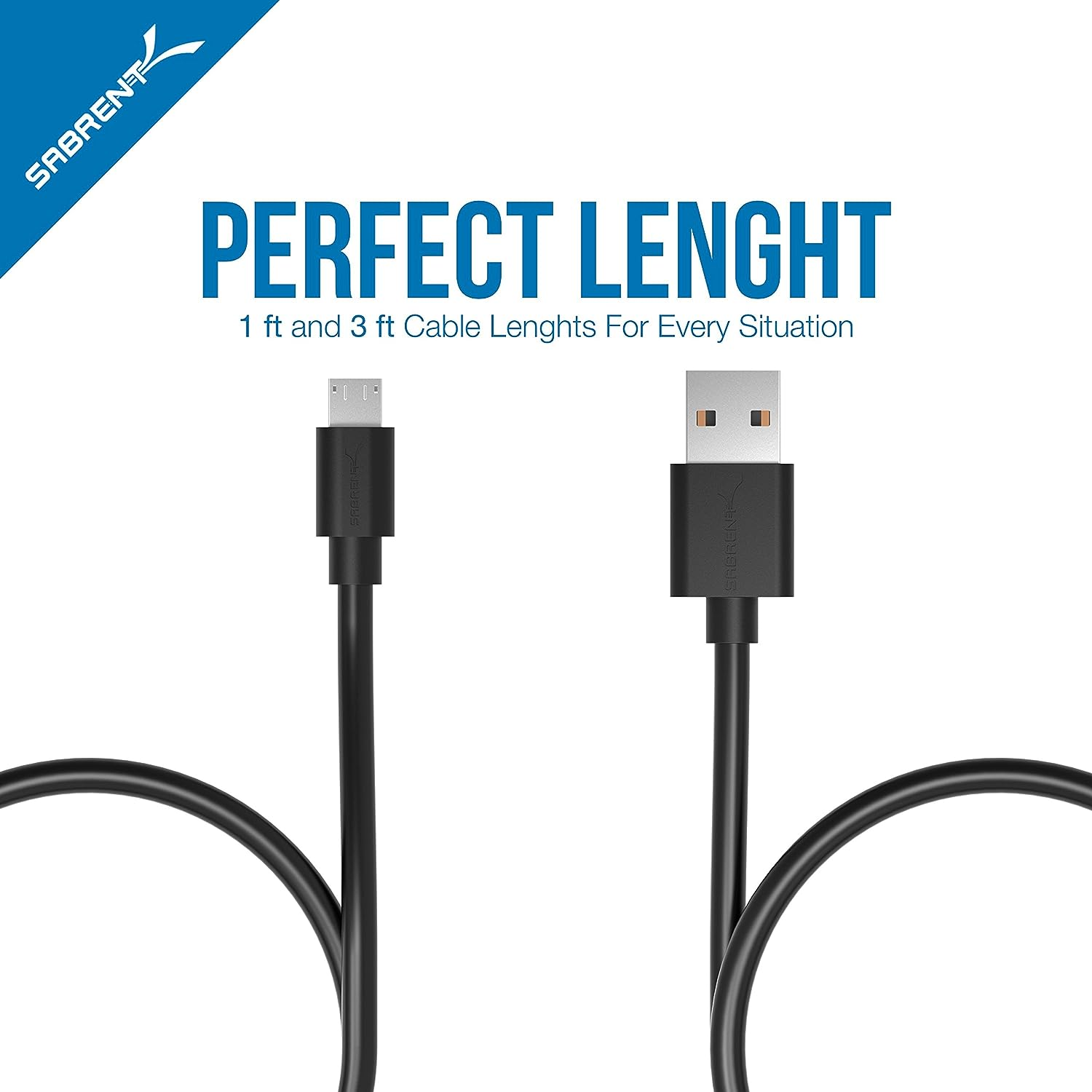 Sabrent [6-Pack] 22AWG Micro USB Cables (X3-3ft + X3-1ft) High Speed USB 2.0 A Male to Micro B Sync and Charge Cables [Black] (CB-U631)
