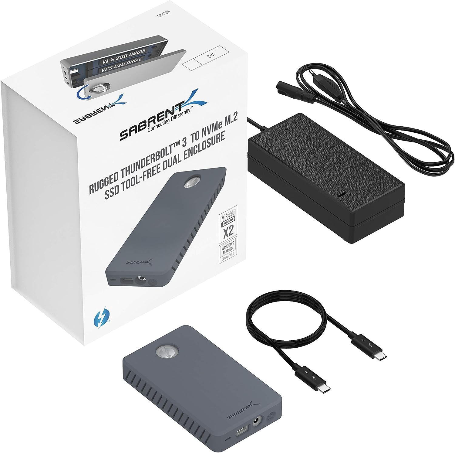 SABRENT Thunderbolt 3 to Dual NVMe M.2 SSD Tool Free Enclosure (EC-T3DN)