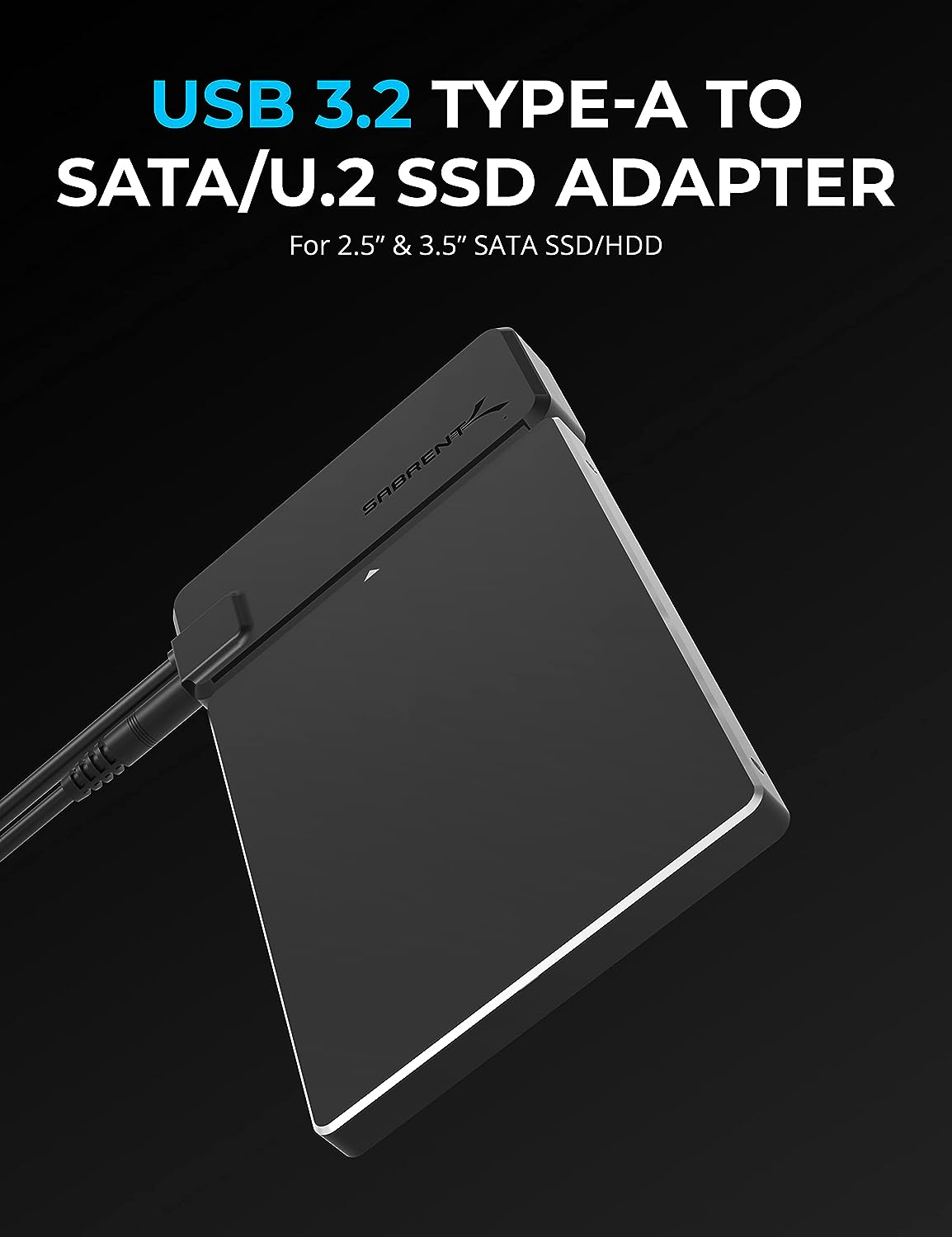 SABRENT USB 3.2 Type A to SATA/U.2 SSD Adapter Cable with 12V/2A Power Supply [EC-U2SA]