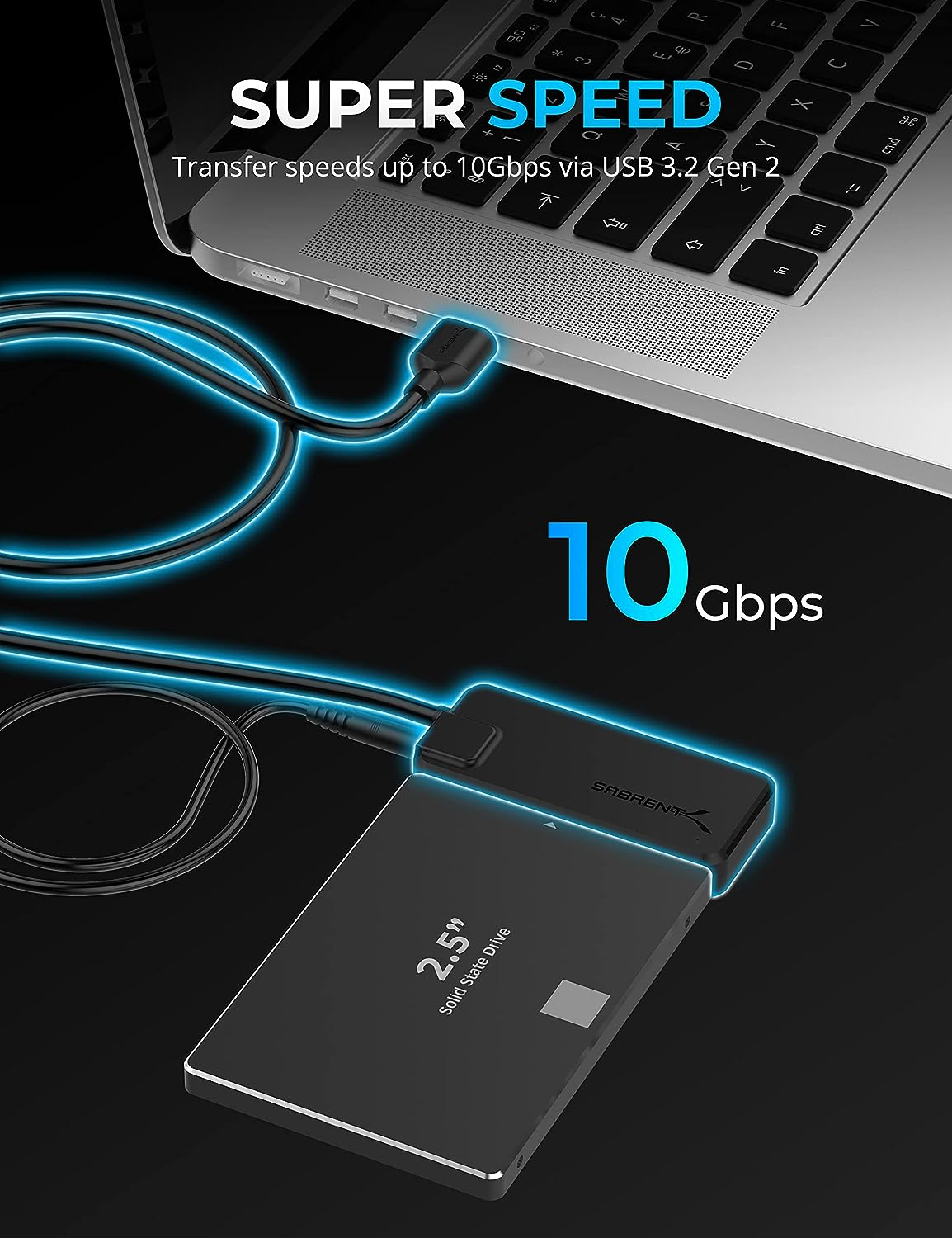 SABRENT USB 3.2 Type A to SATA/U.2 SSD Adapter Cable with 12V/2A Power Supply [EC-U2SA]