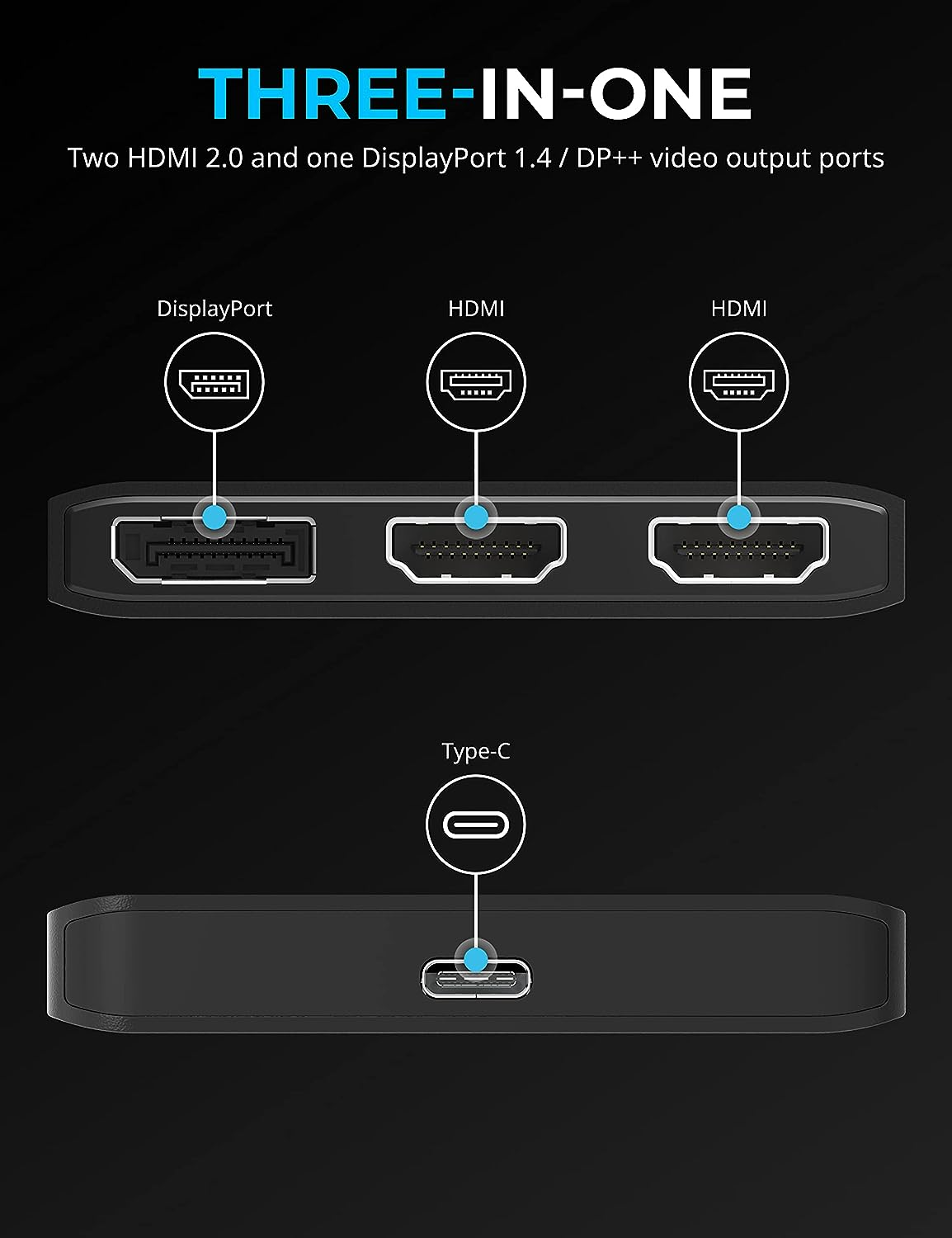 SABRENT USB Type-C to x2 HDMI and x1 DisplayPort Adapter (DA-H2D1)