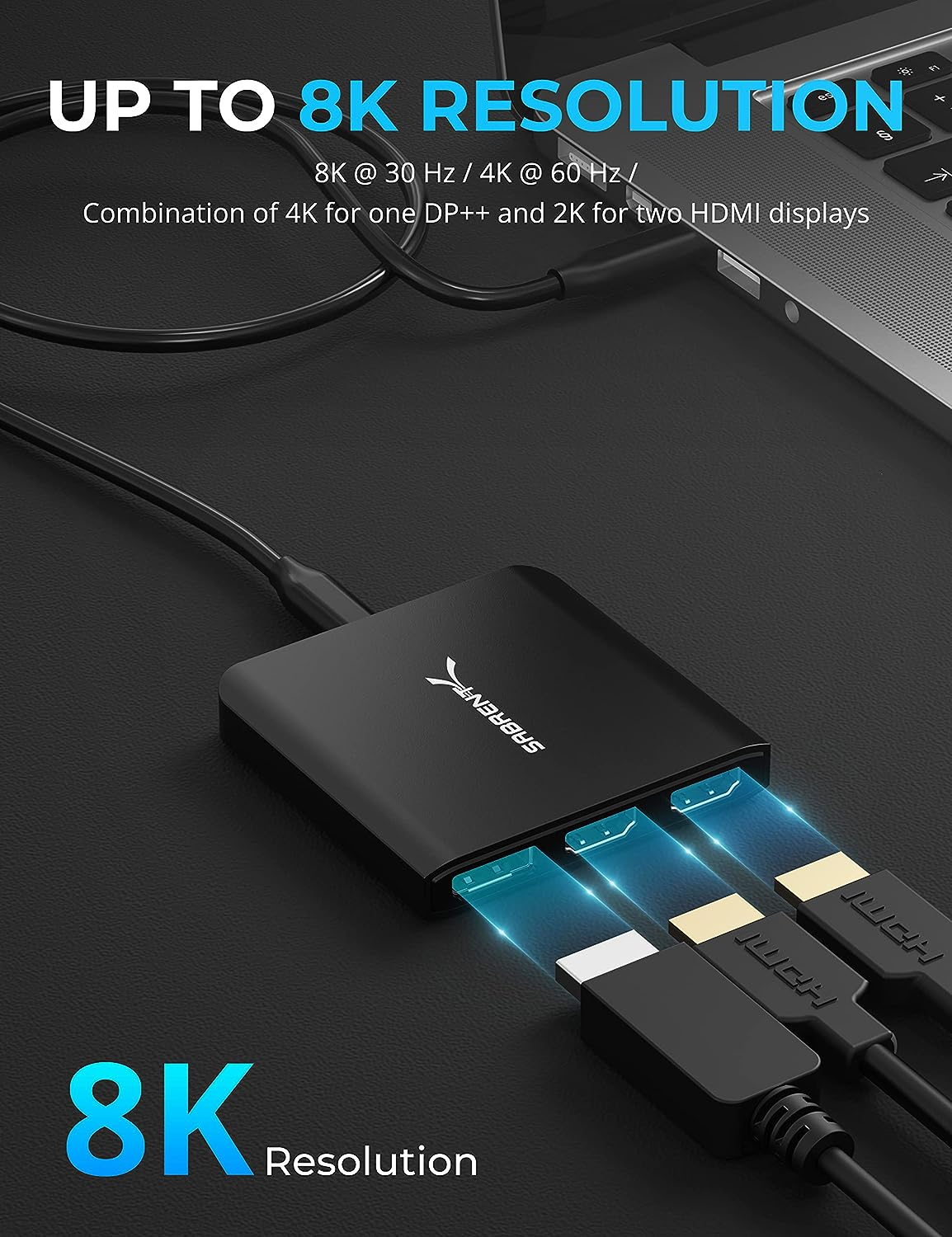 SABRENT USB Type-C to x2 HDMI and x1 DisplayPort Adapter (DA-H2D1)