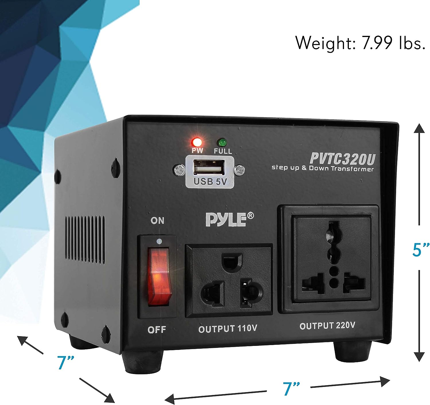 Pyle Step Up and Down Converter - 500 Watt Voltage Converter Transformer w/ USB Charging Port, UK Power Adapter, AC 110 / 120 to 220 / 240 Volt Vice Versa, 110V/120V/220V/240V Input Voltage-PVTC320U