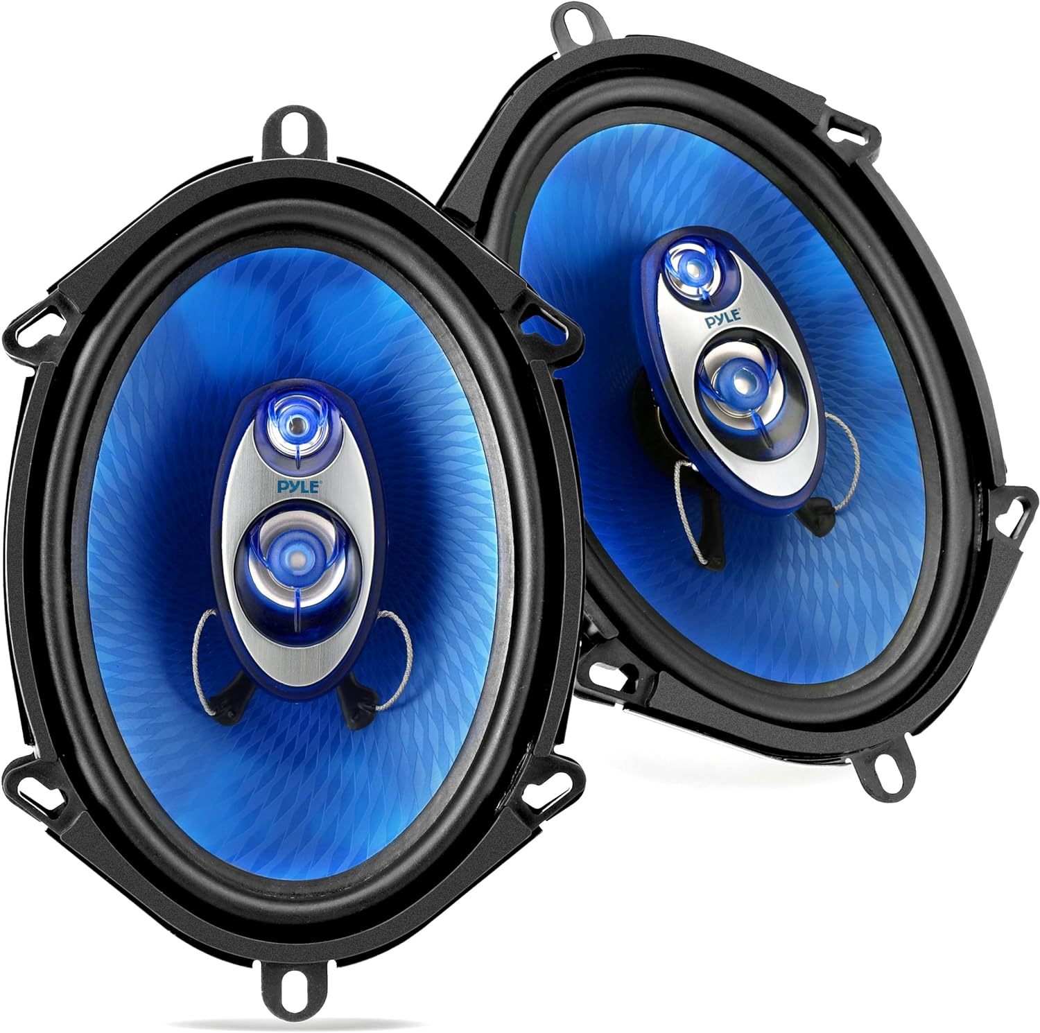 Pyle 5” x 7” Car Sound Speaker (Pair) - Upgraded Blue Poly Injection Cone 3-Way 300 Watts w/Non-fatiguing Butyl Rubber Surround 80-20Khz Frequency Response 4 Ohm & 1" ASV Voice Coil - PL573BL, Apple