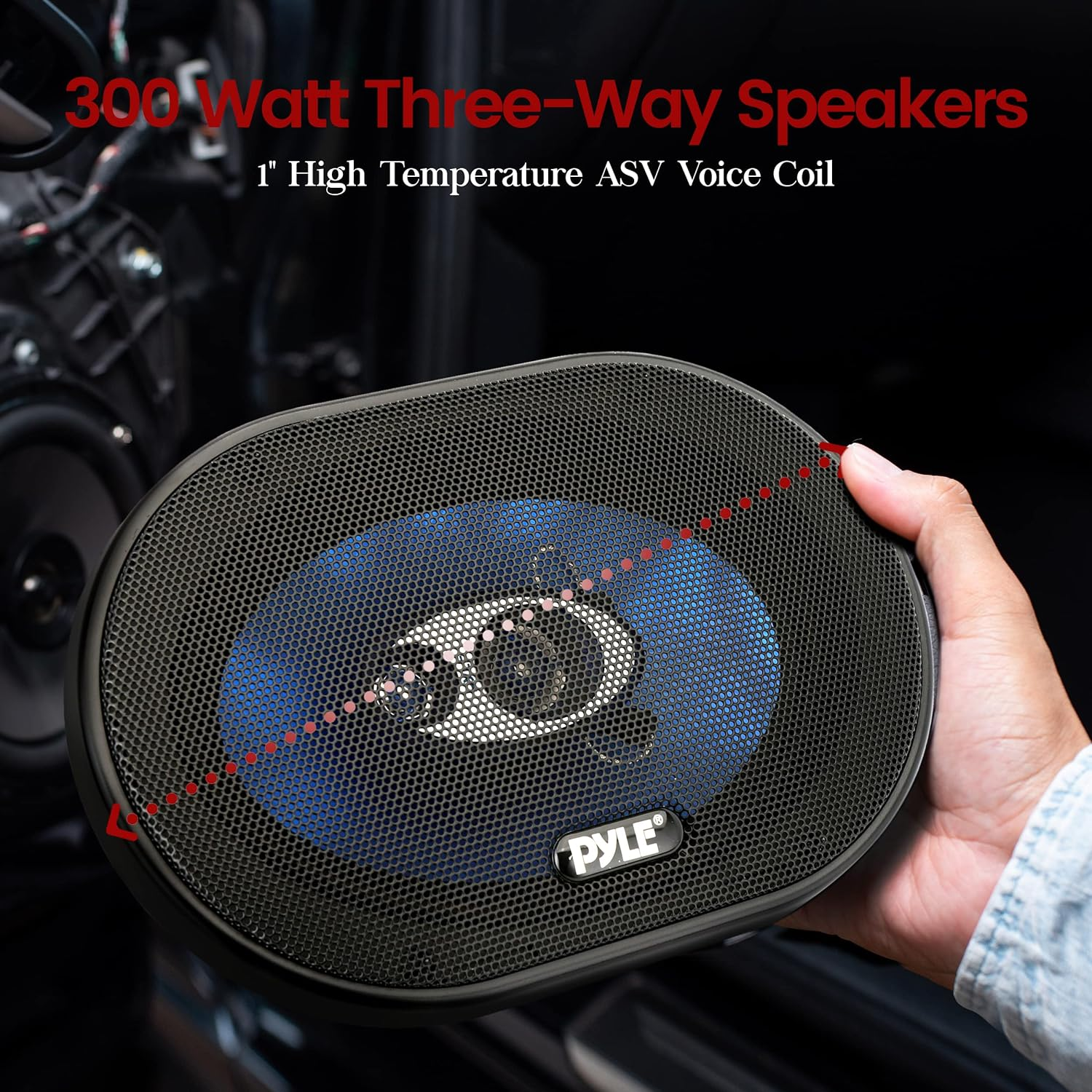 Pyle 5” x 7” Car Sound Speaker (Pair) - Upgraded Blue Poly Injection Cone 3-Way 300 Watts w/Non-fatiguing Butyl Rubber Surround 80-20Khz Frequency Response 4 Ohm & 1" ASV Voice Coil - PL573BL, Apple