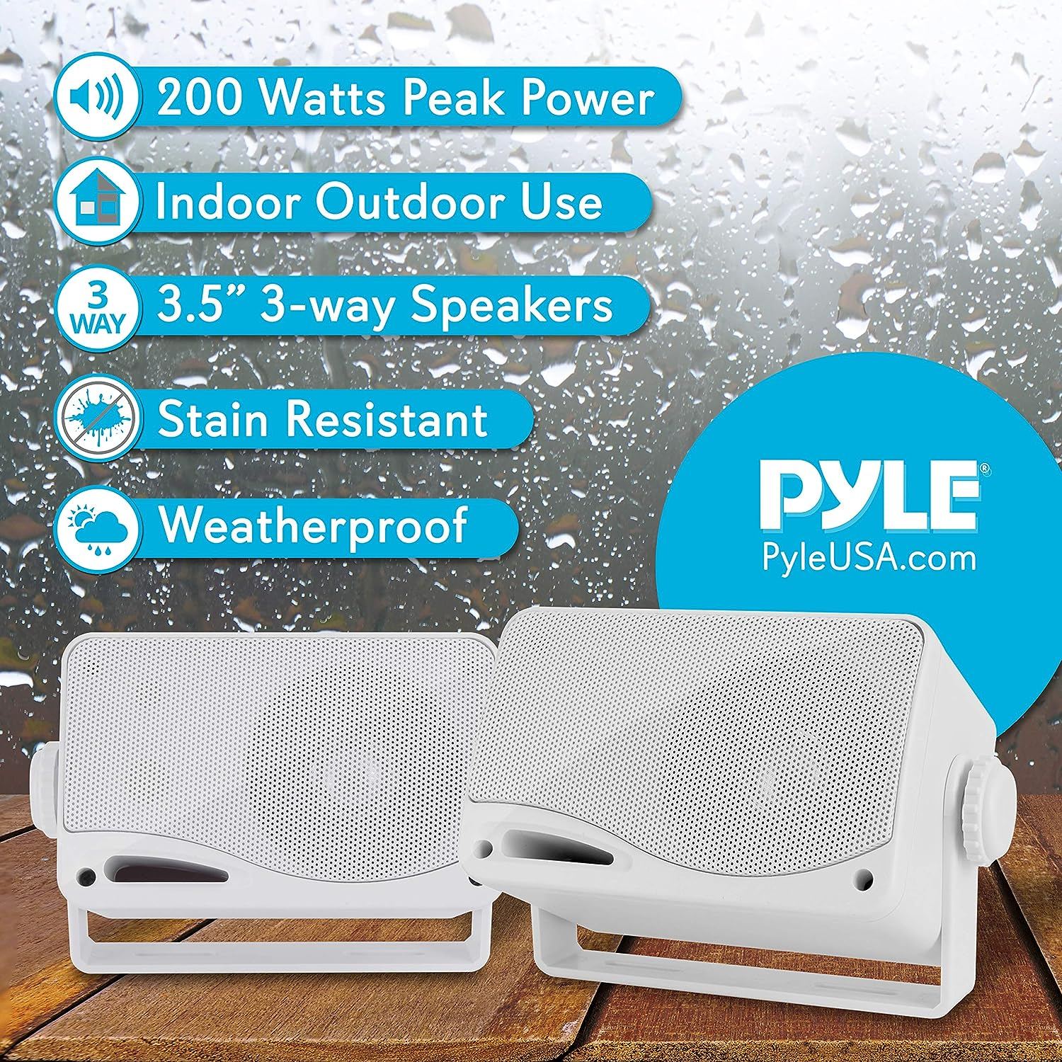 Pyle 3-Way Weatherproof Outdoor Speaker Set - 3.5 Inch 200W Pair of Marine Grade Mount Speakers - in a Heavy Duty ABS Enclosure Grill - Home, Boat, Poolside, Patio, Indoor Outdoor Use -PLMR24 (White)