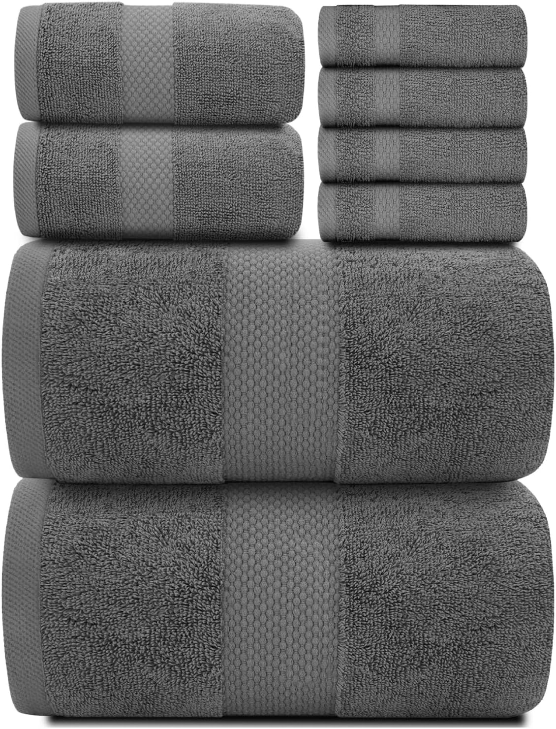 White Classic Luxury Aqua Bath Towel Set - Hotel Soft Cotton 2/Bath 2/Hand 4/Wash - 8 Piece