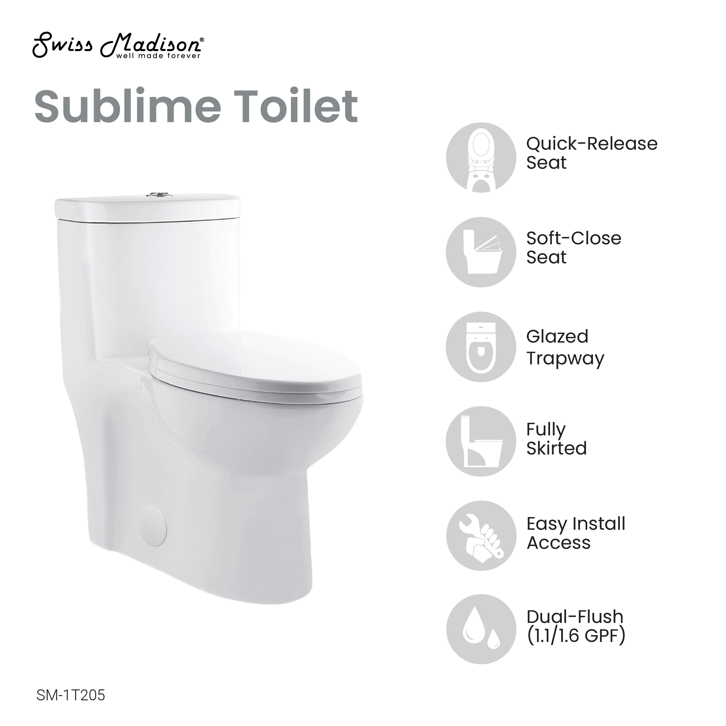 Sublime One-Piece Elongated Toilet Dual-Flush 1.1/1.6 gpf