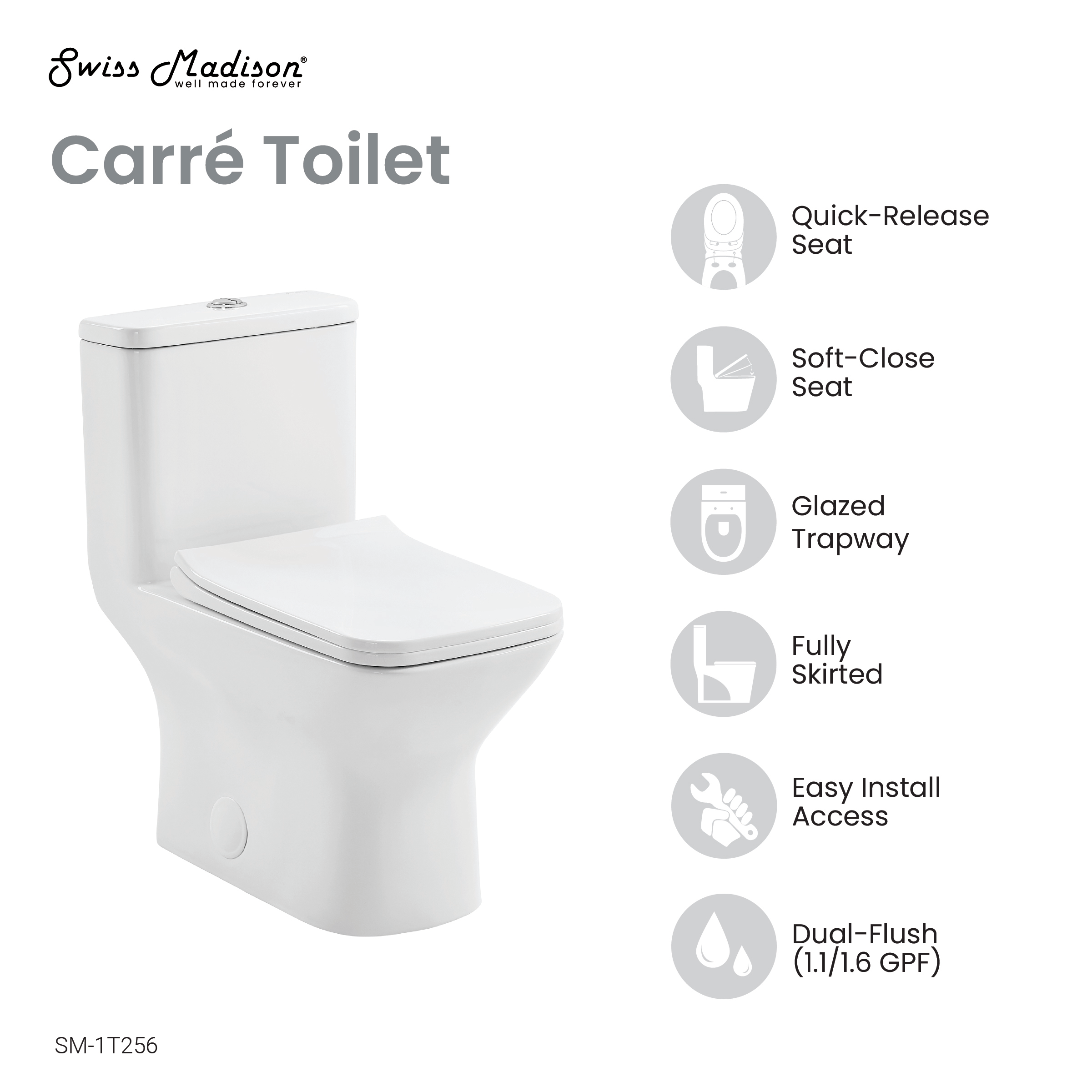 Carre One-Piece Square Toilet Dual-Flush 1.1/1.6 gpf