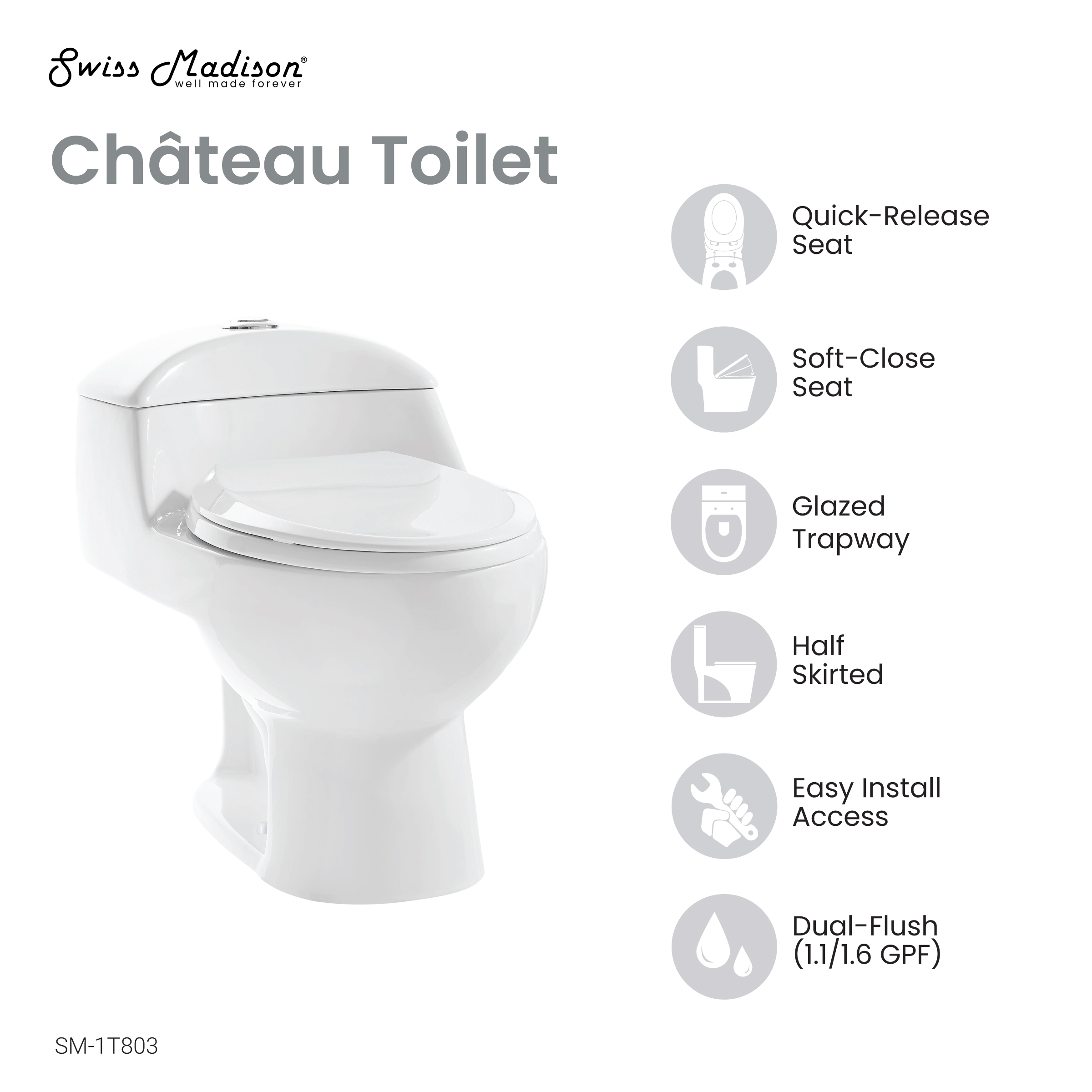 Chateau One-Piece Elongated Toilet Dual-Flush 1.1/1.6 gpf