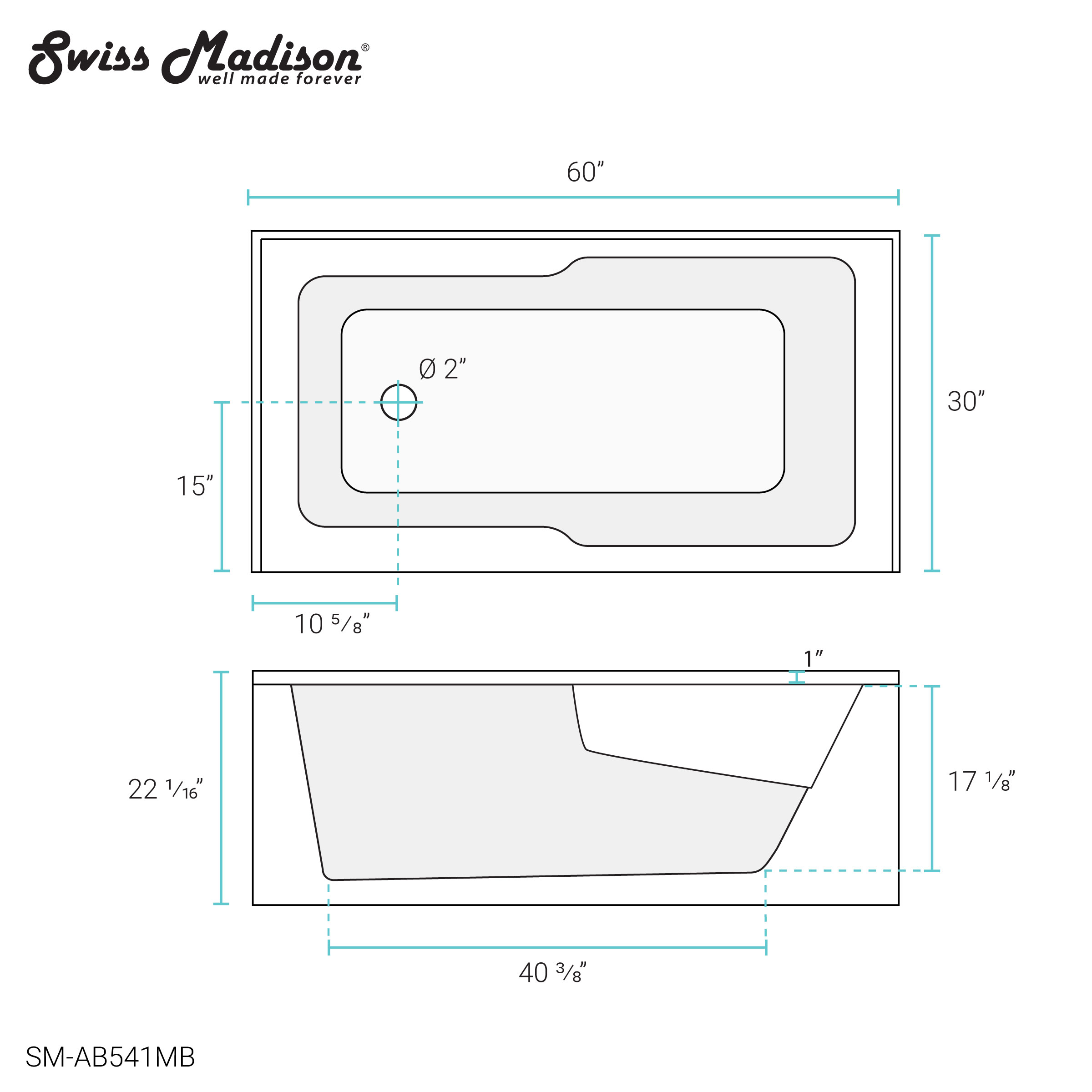 Voltaire 60" x 30" Left-Hand Drain Alcove Bathtub with Apron in Matte Black